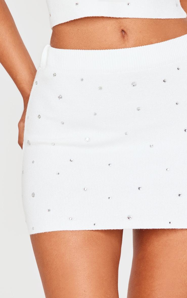 Petite White Diamante Knit Mini Skirt Product Image