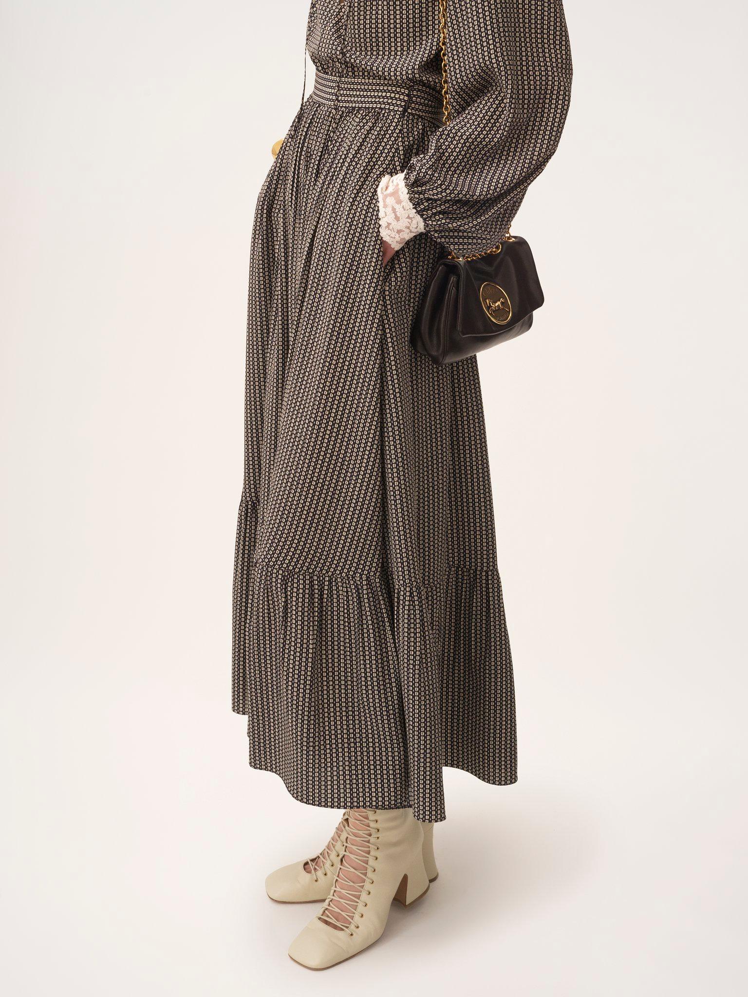 Gathered midi skirt in crêpe de chine Product Image