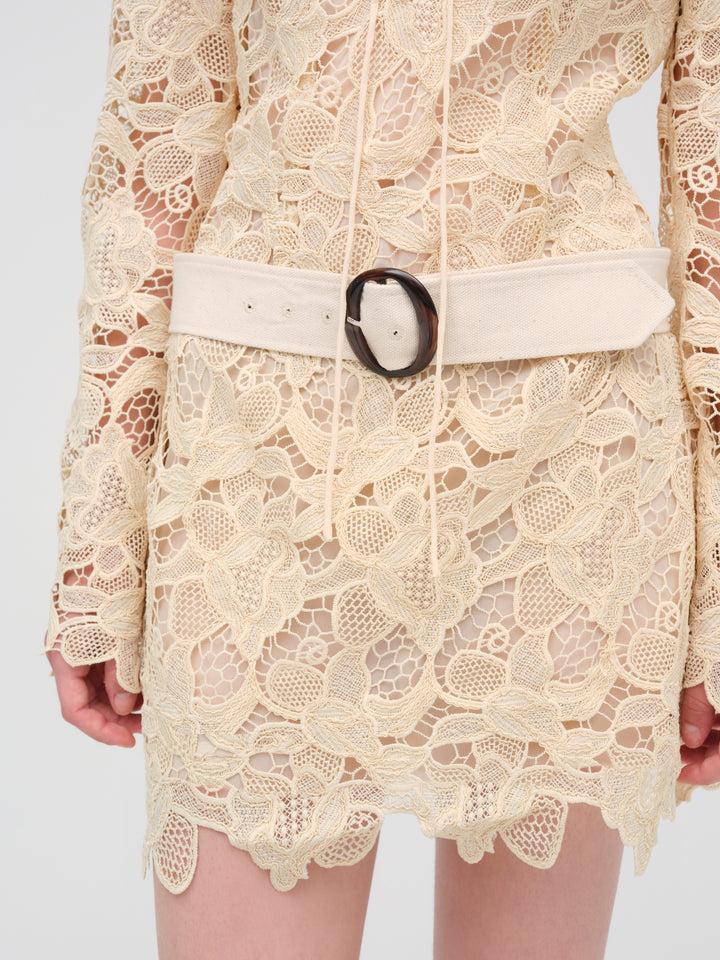 Coco Lace Long Sleeve Mini Dress — Cream Product Image