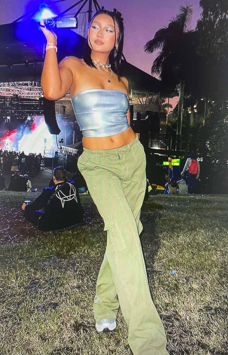 Millie Khaki Low Rise Cargo Trousers Product Image