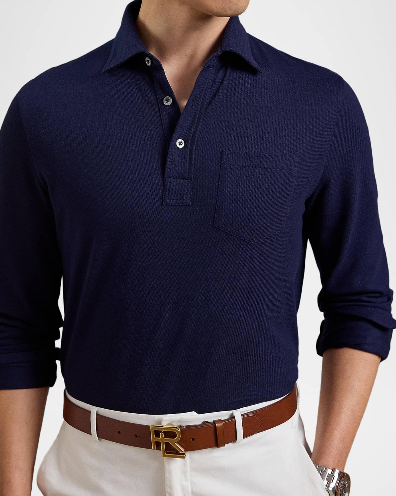 Men's Cotton and Cashmere Long-Sleeve Polo Shirt Product Image