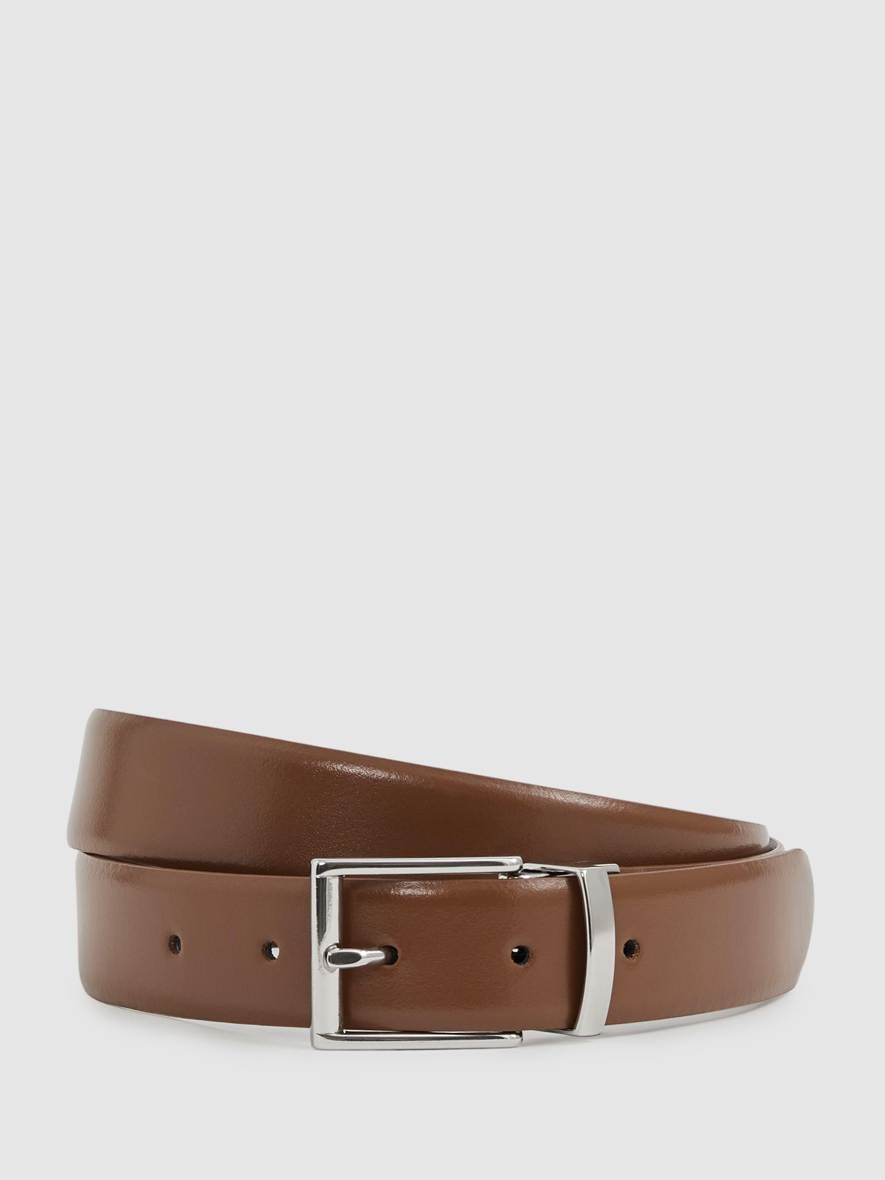 Leather Reversible Belt in Tan/Dark Brown Product Image