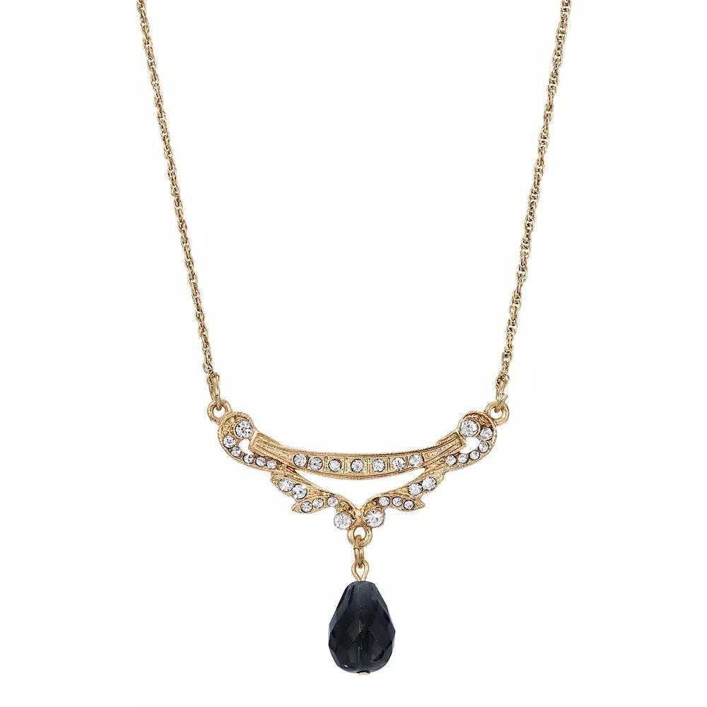 1928 Gold Tone Crystal Swag Shaped Collar Necklace, Womens, Blue Product Image