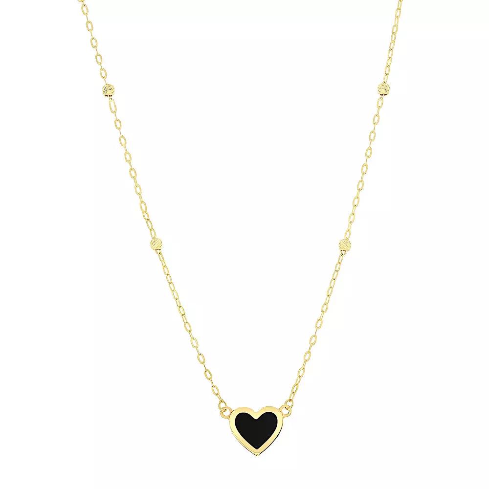 Divine Gold 14k Gold Onyx Heart Beaded Necklace, Women's, Size: 16-18" ADJ Product Image