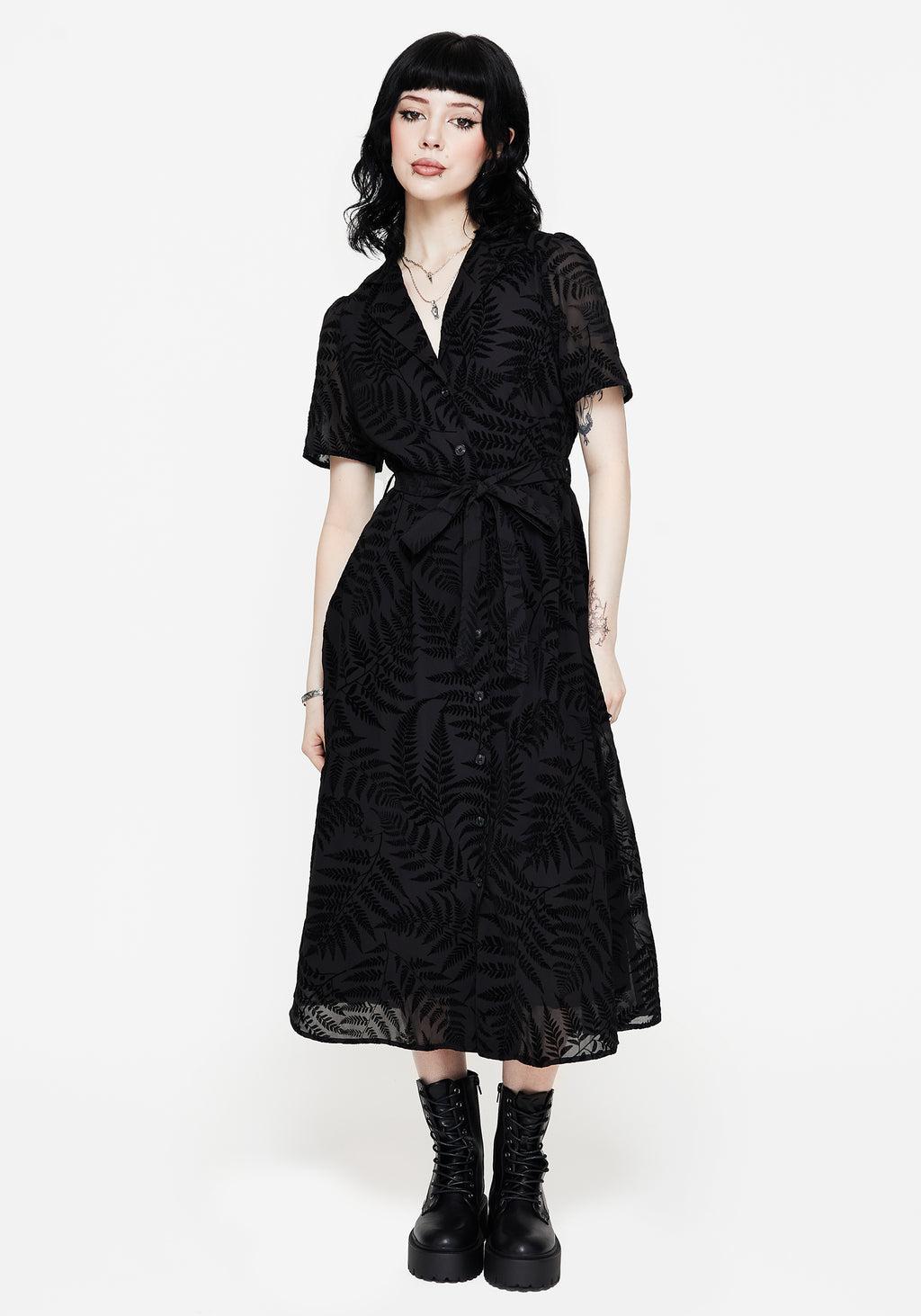 Lunafern Fern Printed Belted Midi Shirt Dress Product Image