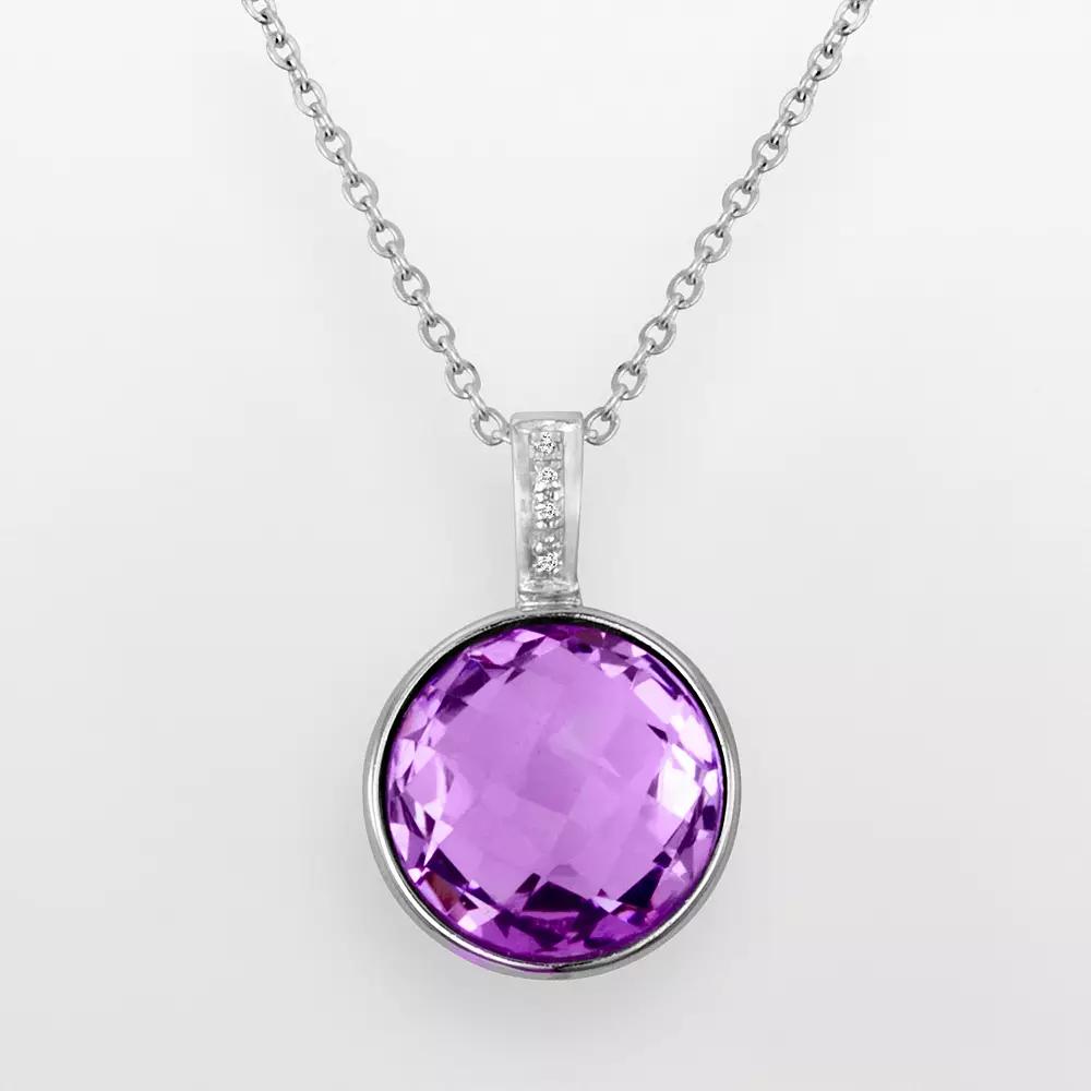 Oro Leoni Sterling Silver Amethyst and Diamond Accent Pendant, Women's,  Product Image