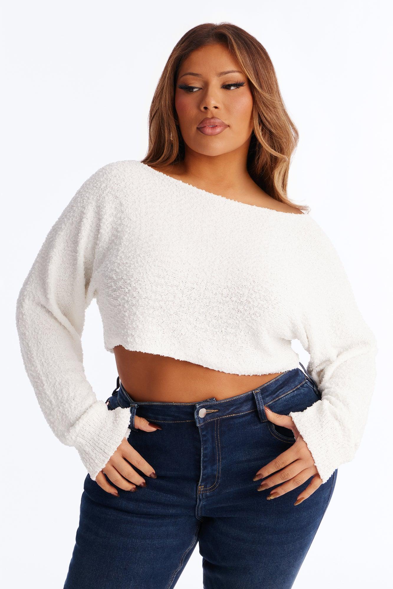 Comfy On Purpose Cropped Off Shoulder Sweater Top - Cream Female Product Image