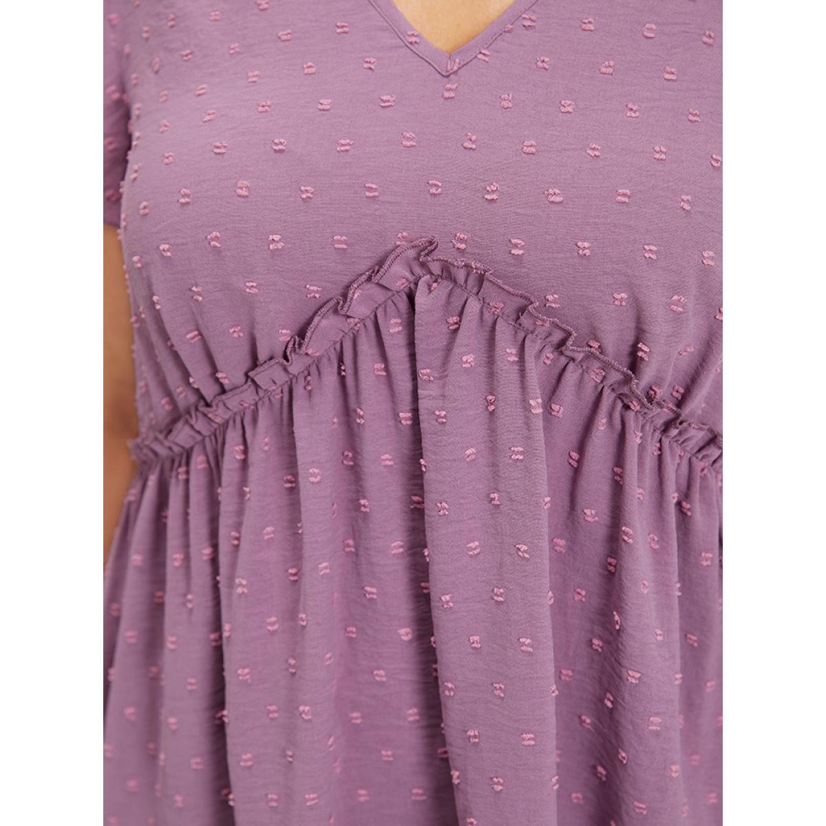 Plus Size Polka Dot V Neck Ruffles Tassel Trim Tank Top Women Mauve Elegant Texture V-neck Dailywear Tank Tops Camis BloomChic 26/4X Product Image