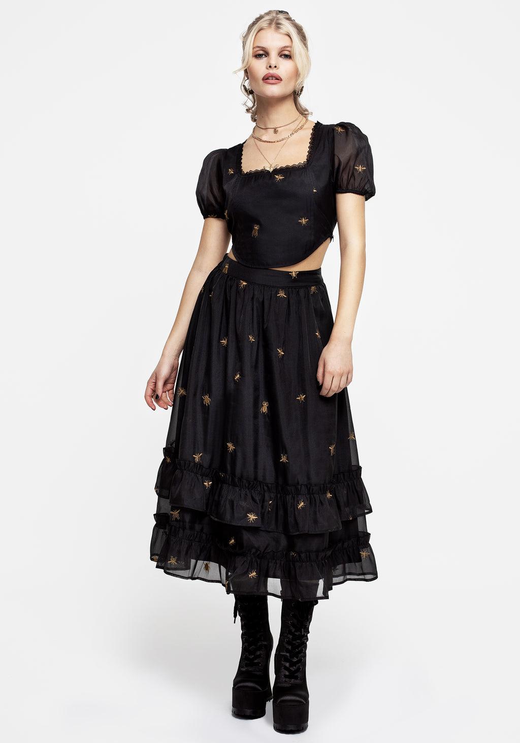 Insectarium Embroidered Organza Tiered Midi Skirt Product Image