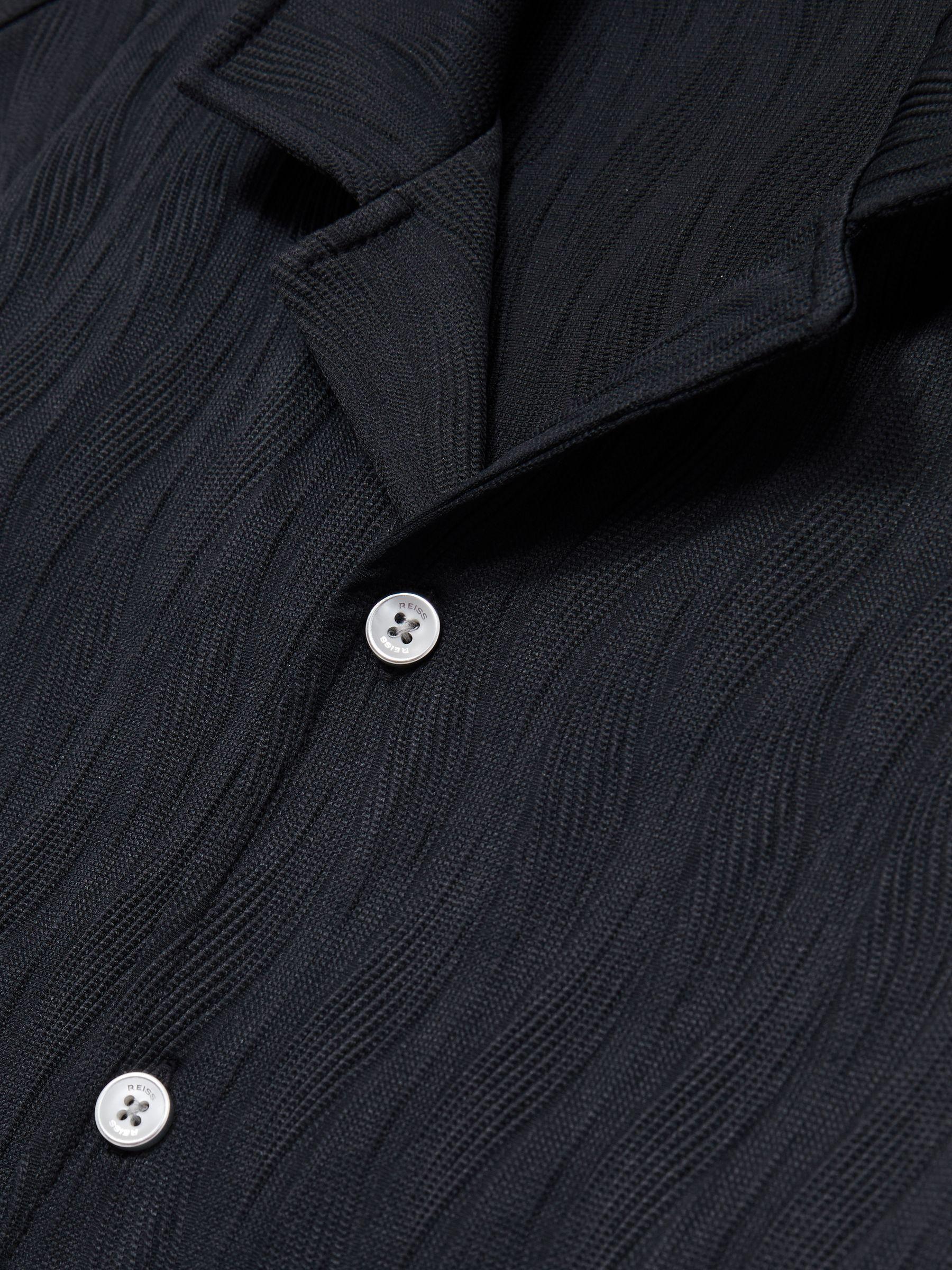Wave-Jacquard Cuban-Collar Shirt in Navy Product Image