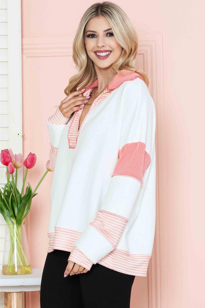 Solid Loose Fit Top with Stripe Contrast Product Image