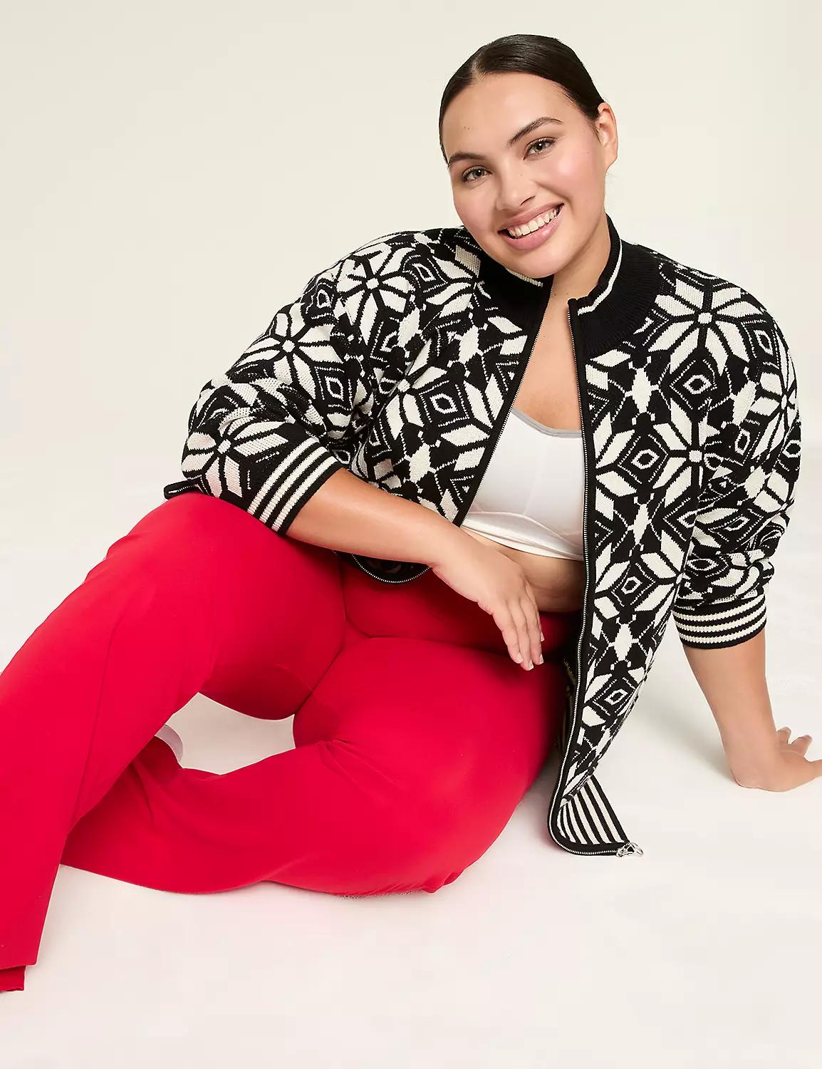 Jacquard Zip-Front Sweater Jacket Product Image