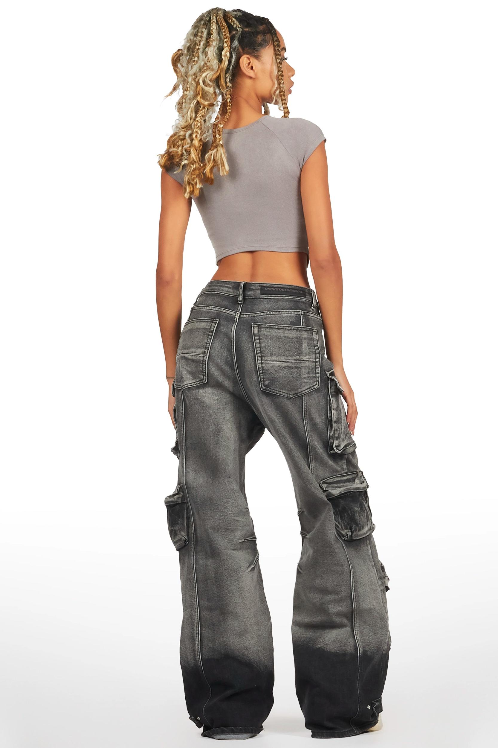 Sequoia Grey Wash Baggy Cargo Jean Female Product Image