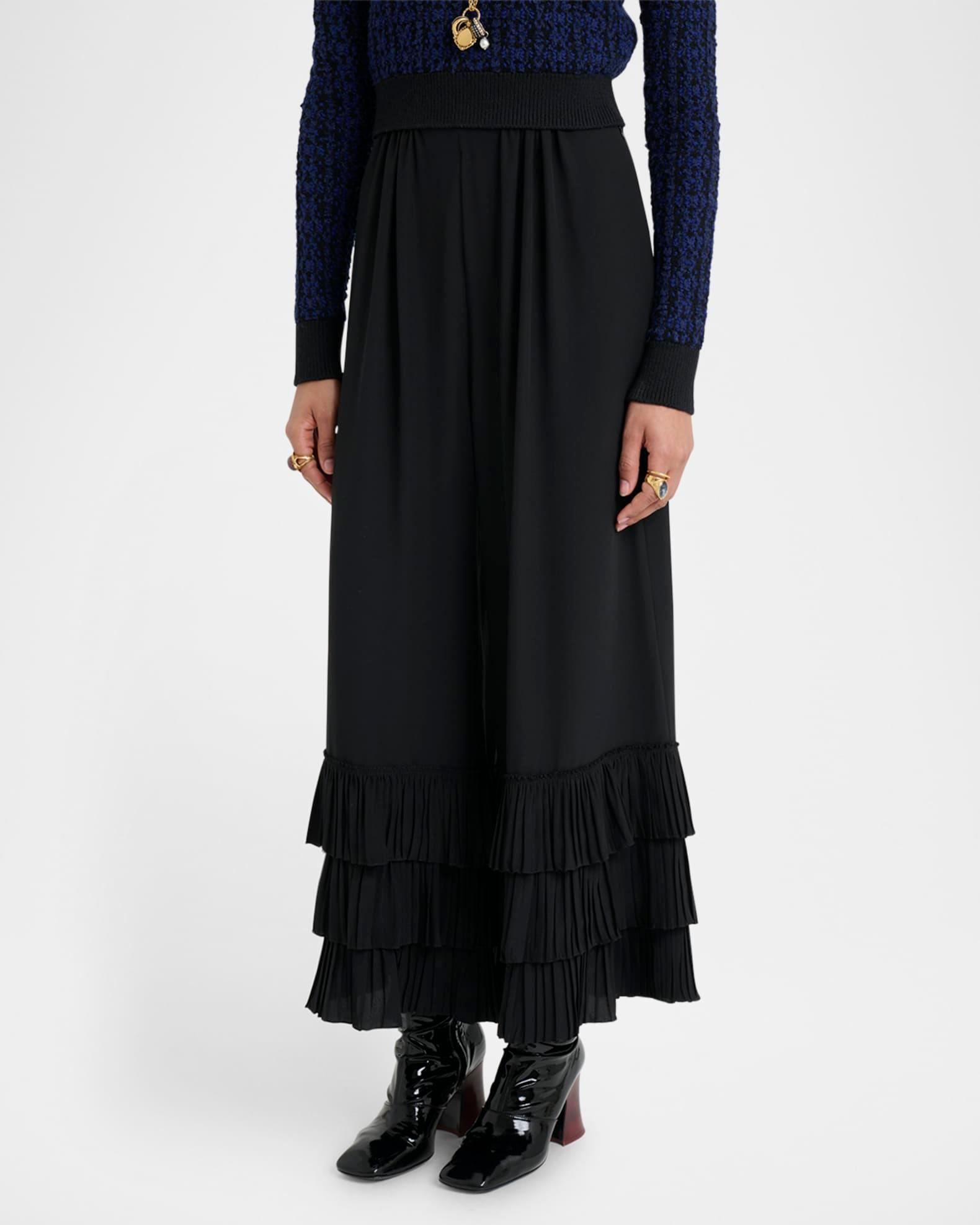 Tiered Ruffle Hem Wide-Leg Pants Product Image