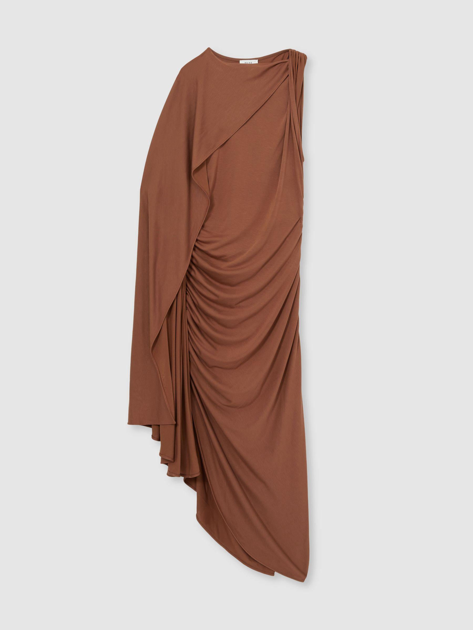 Cape Sleeve Jersey Dress in Brown Product Image