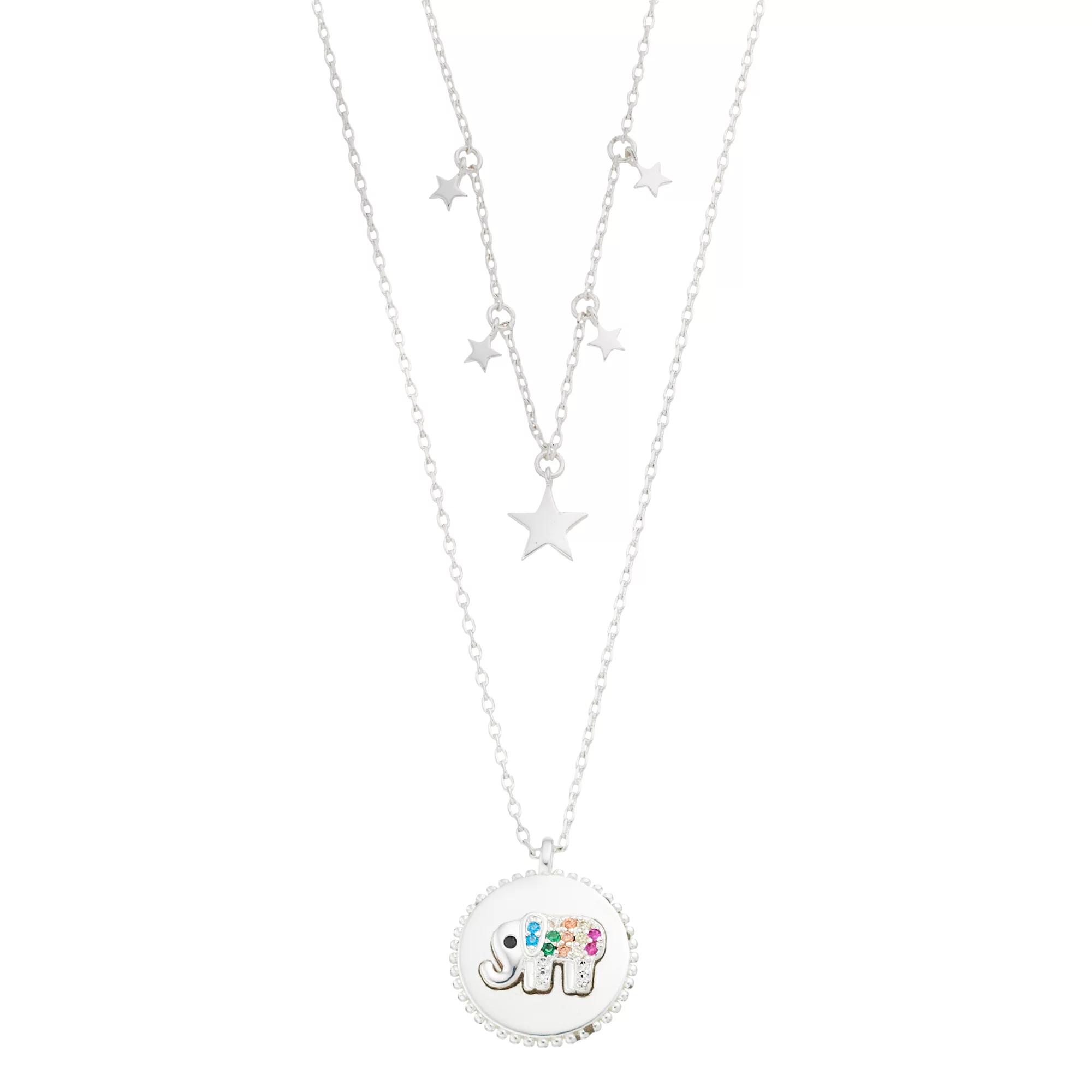 City Luxe 14k White Gold-Plated Cubic Zirconia Star & Elephant Necklace Set, Women's, Silver Tone Team Product Image