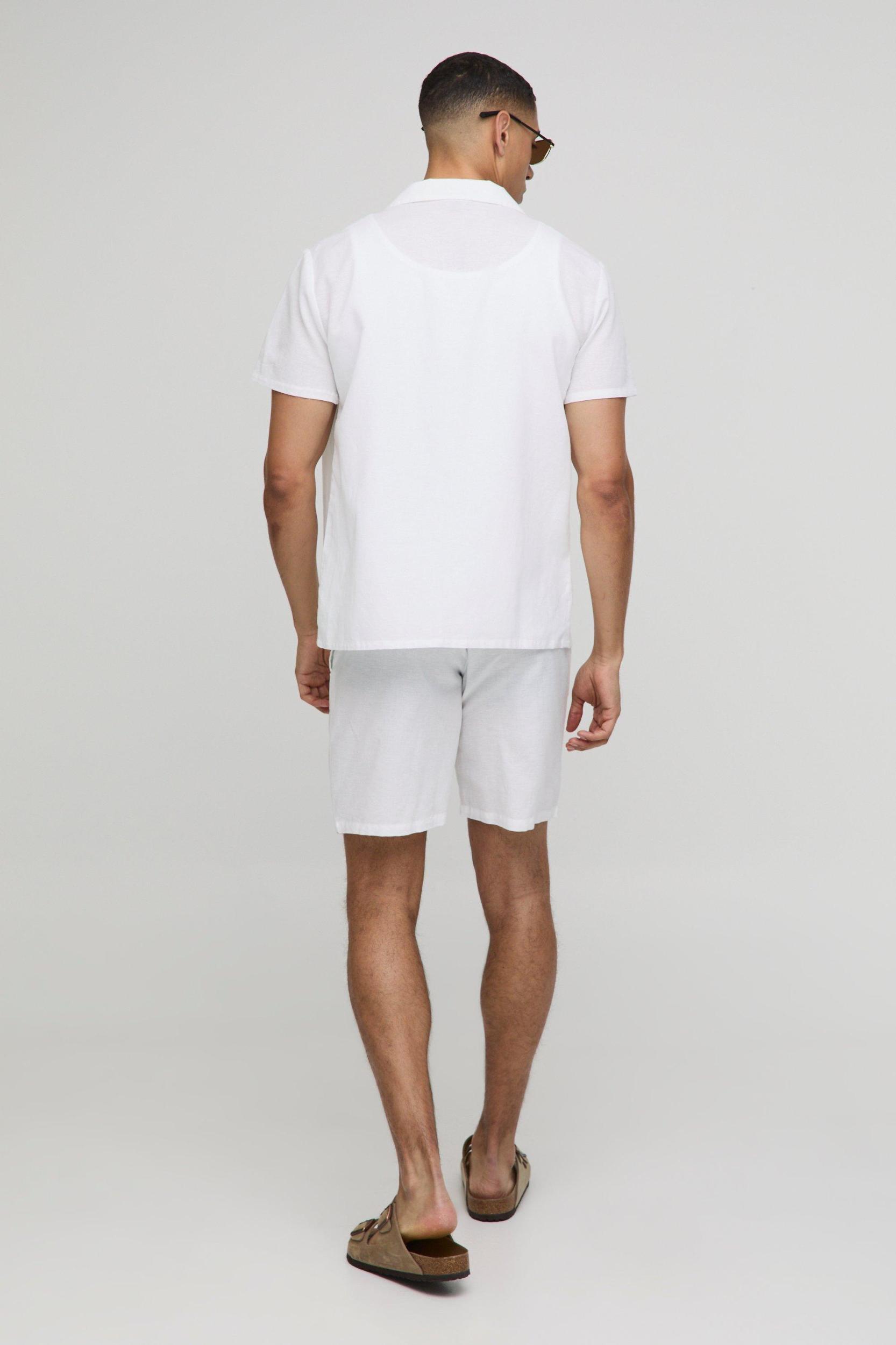 Regular Revere Linen Blend Shirt & Short Set | boohooMAN USA Product Image