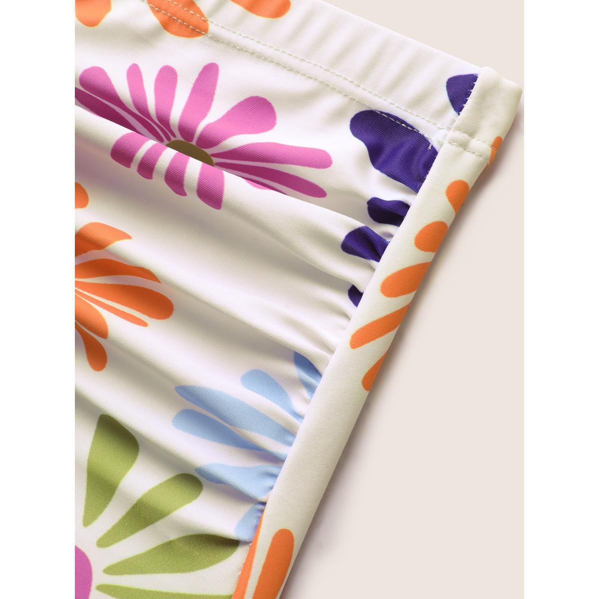 Plus Size Floral Heart Neckline Ruched Swim Dress Women's Swimwear Originalwhite Beach Bodycon Heart neckline High stretch Curve Swim Dresses BloomChic 12/L Product Image