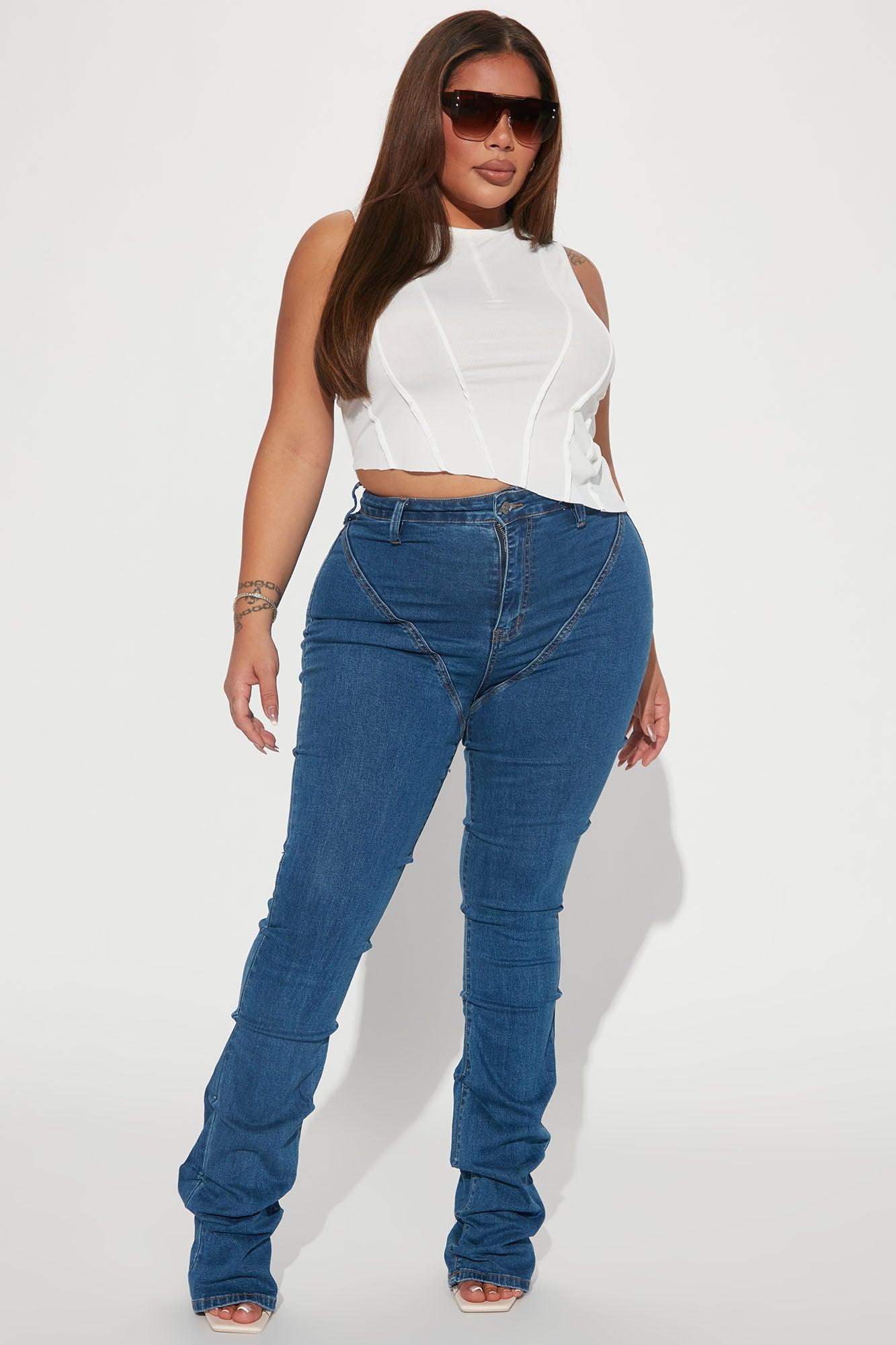 See Me High Rise Stacked Straight Leg Jeans - Medium Blue Wash Product Image