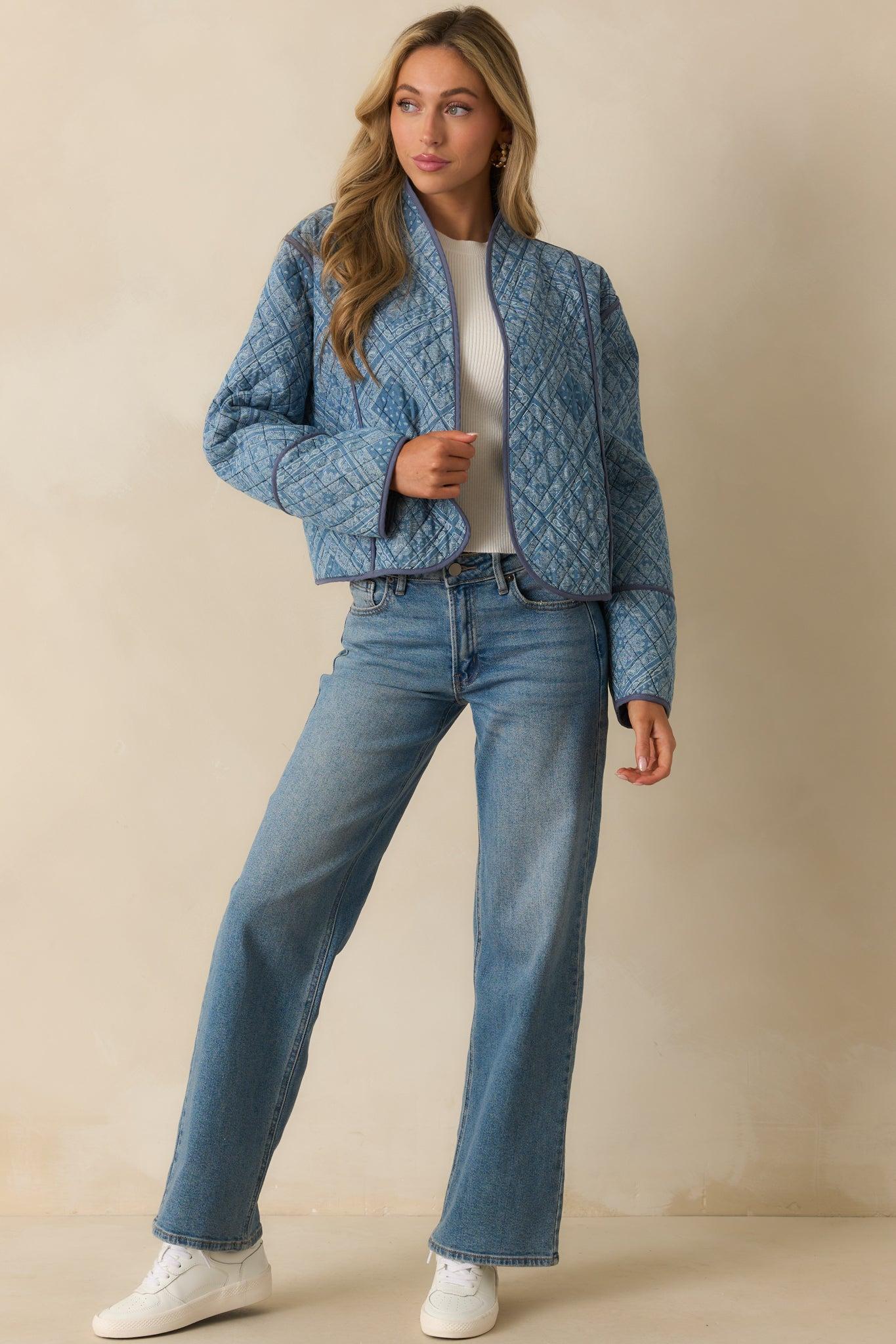 All You Do Light Blue Quilted Jacket Product Image