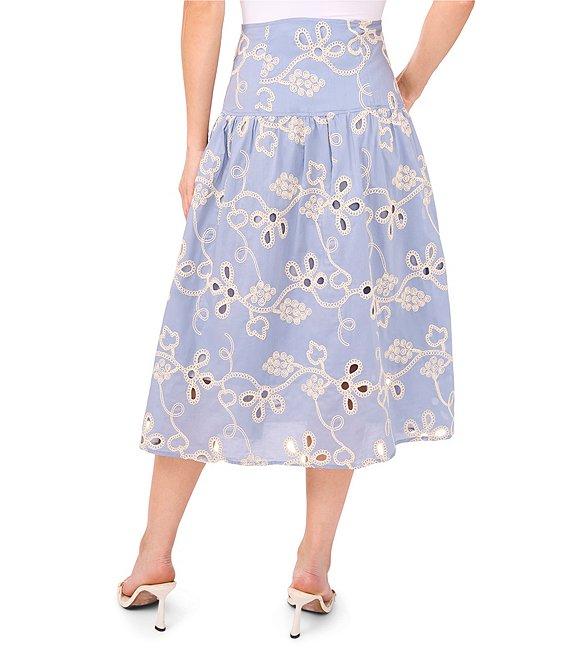 CeCe Flouncy Floral Embroidered Midi Skirt Product Image