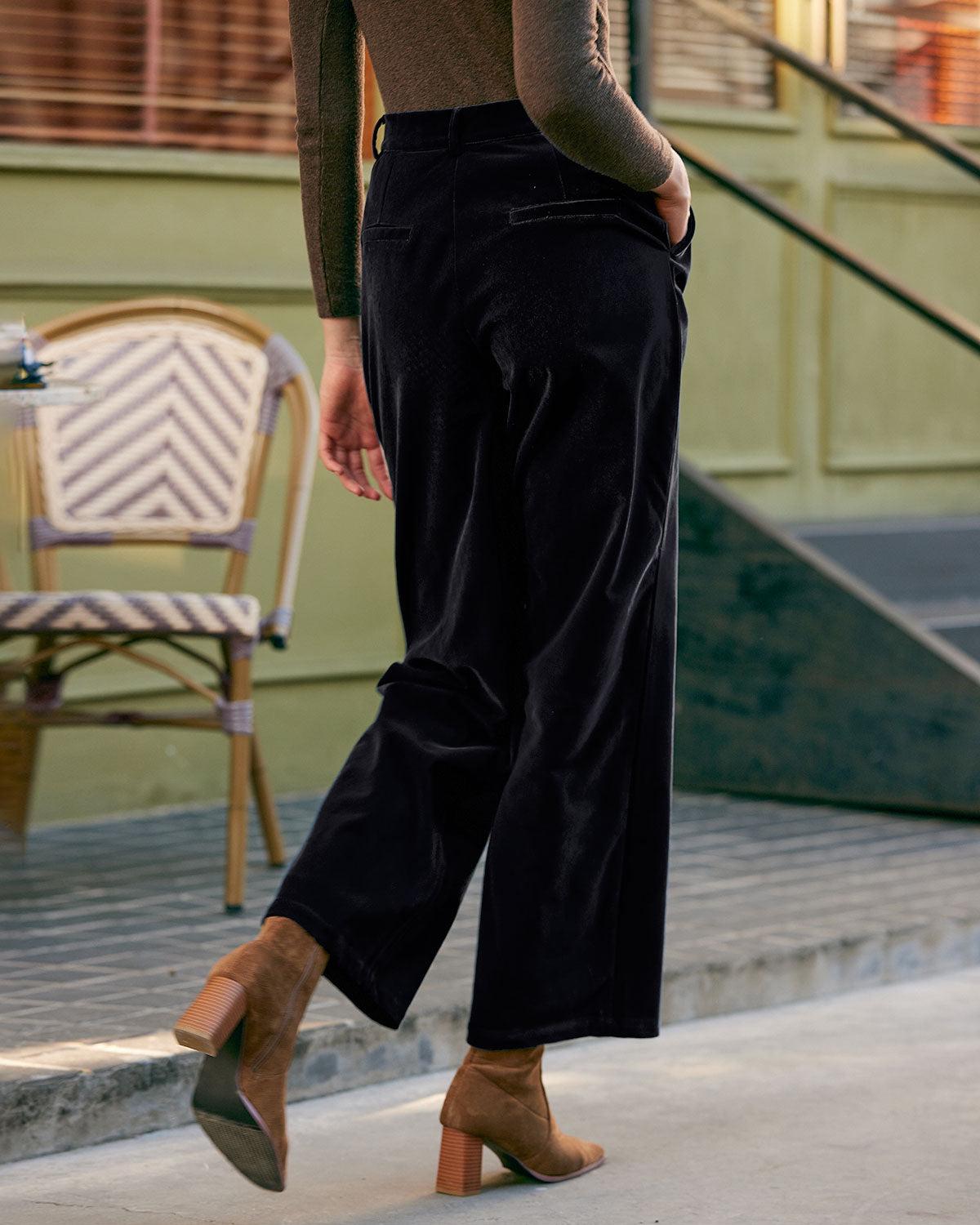 Black High Waisted Pleated Wide Leg Pants Female Product Image