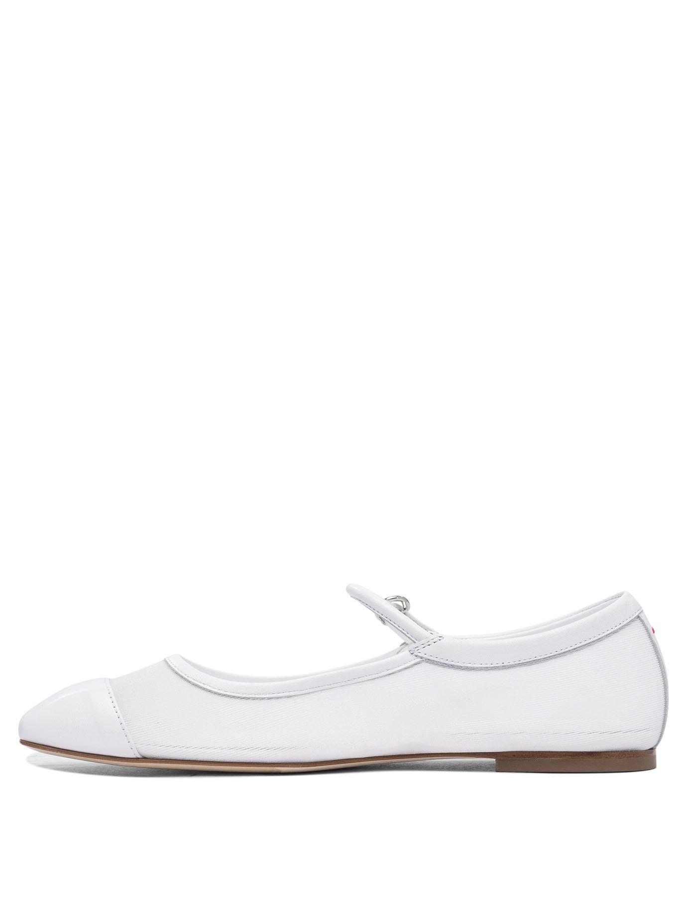 AEYDE Round Toe Ballerina Shoes With Contrast Piping In White Product Image