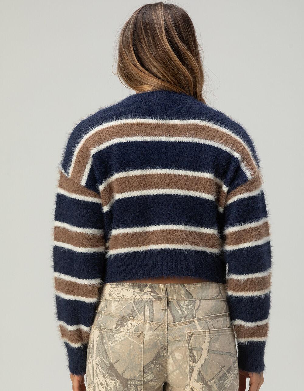 FULL TILT Fuzzy Striped Womens Sweater - RUST Product Image