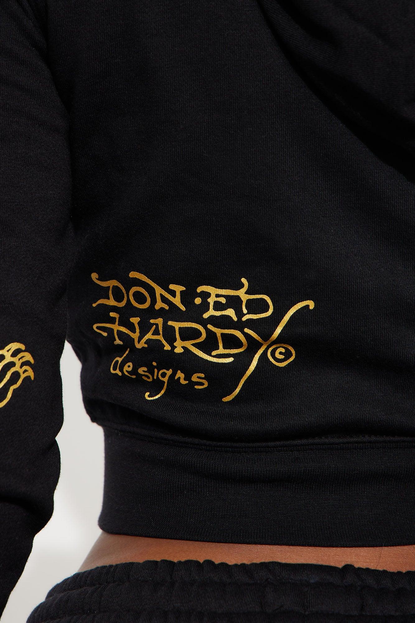 Ed Hardy Retro Tiger Zip Front Hoodie - Black Product Image