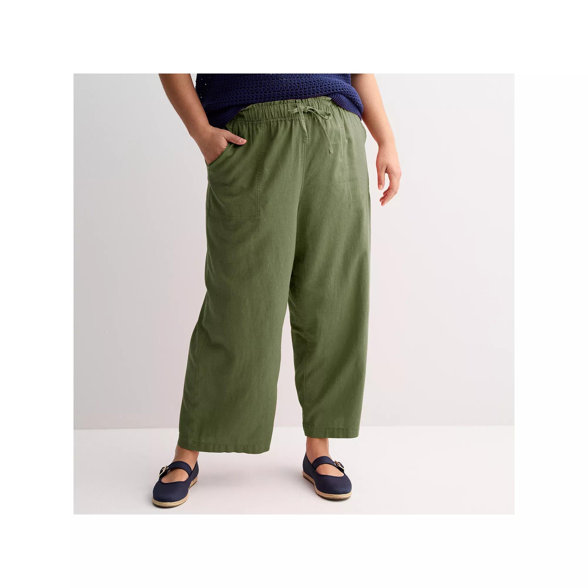 Plus Size Sonoma Goods For Life® Linen Wide Leg Ankle Pants, Women's, Size: 5XL, Carey Green Product Image