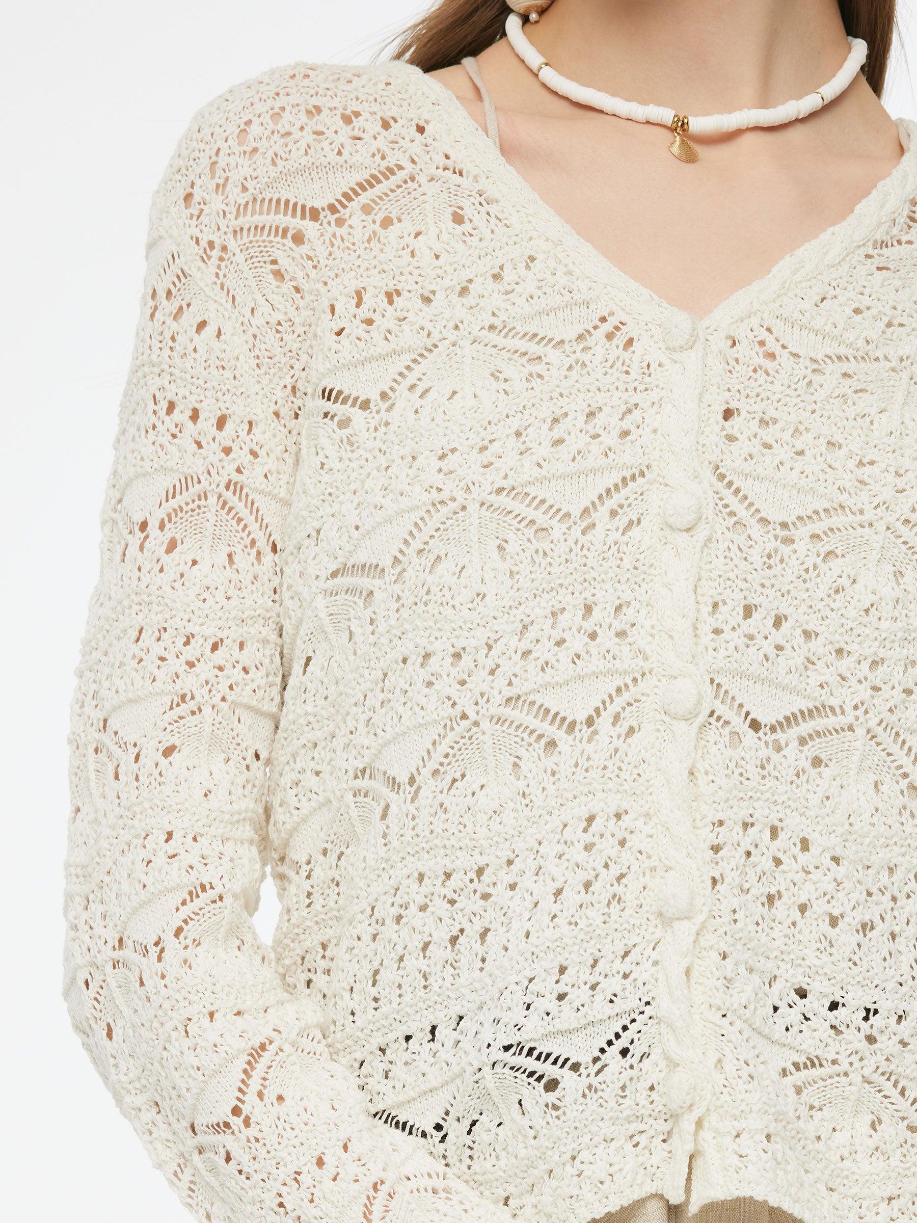 Linen Cotton Blend Women Openwork Cardigan Product Image