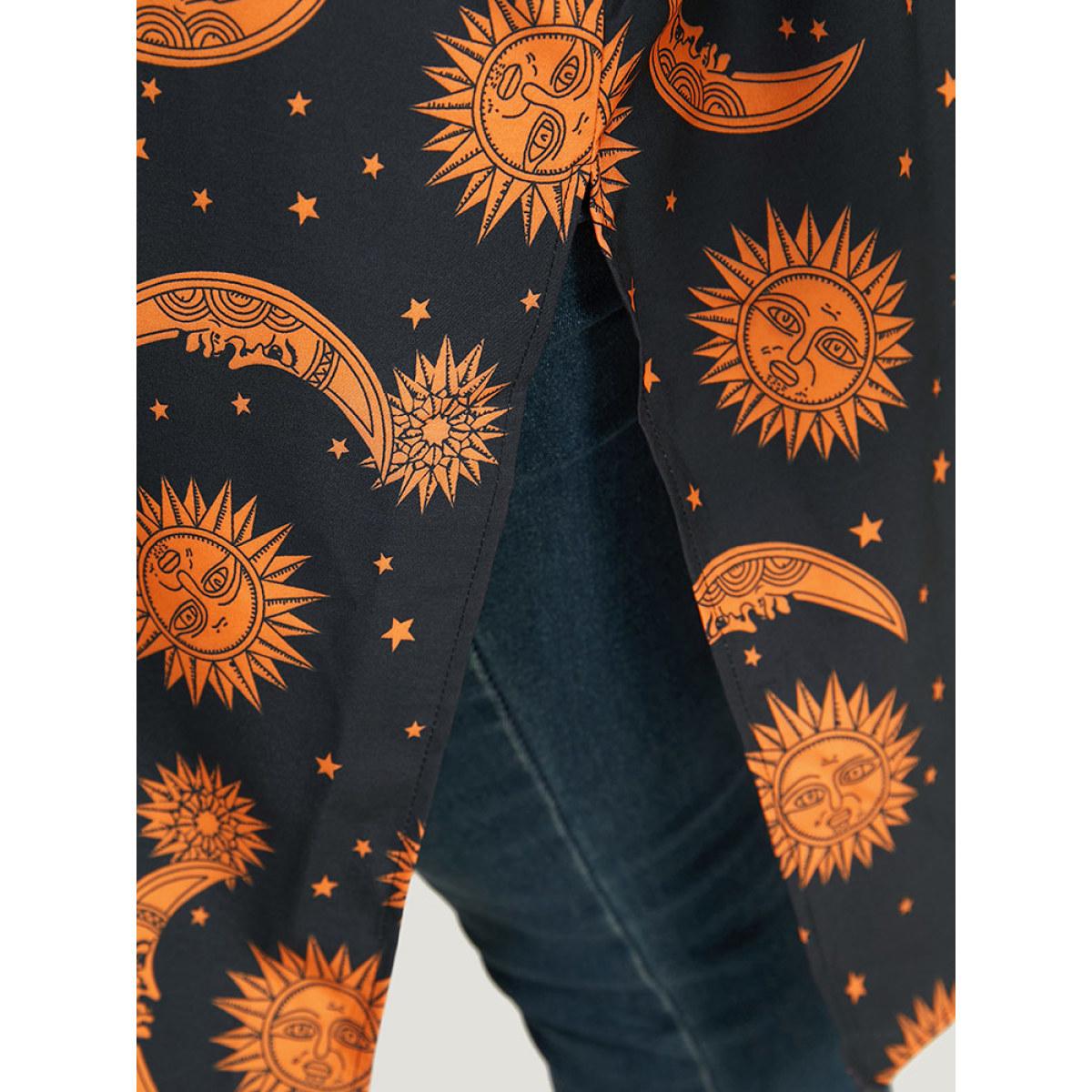Plus Size Halloween Moon & Star Print Open Front Split Hem Kimono Women DarkBlue Casual Printed Dailywear Kimonos BloomChic 10/M Product Image