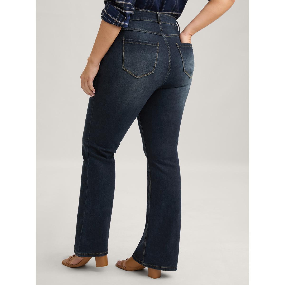 Plus Size Bootcut Very Stretchy Mid Rise Medium Wash Sculpt Waist Jeans Women Darkindigo Timeless Plain Non High stretch Slanted pocket Jeans BloomChic 26/4X Product Image