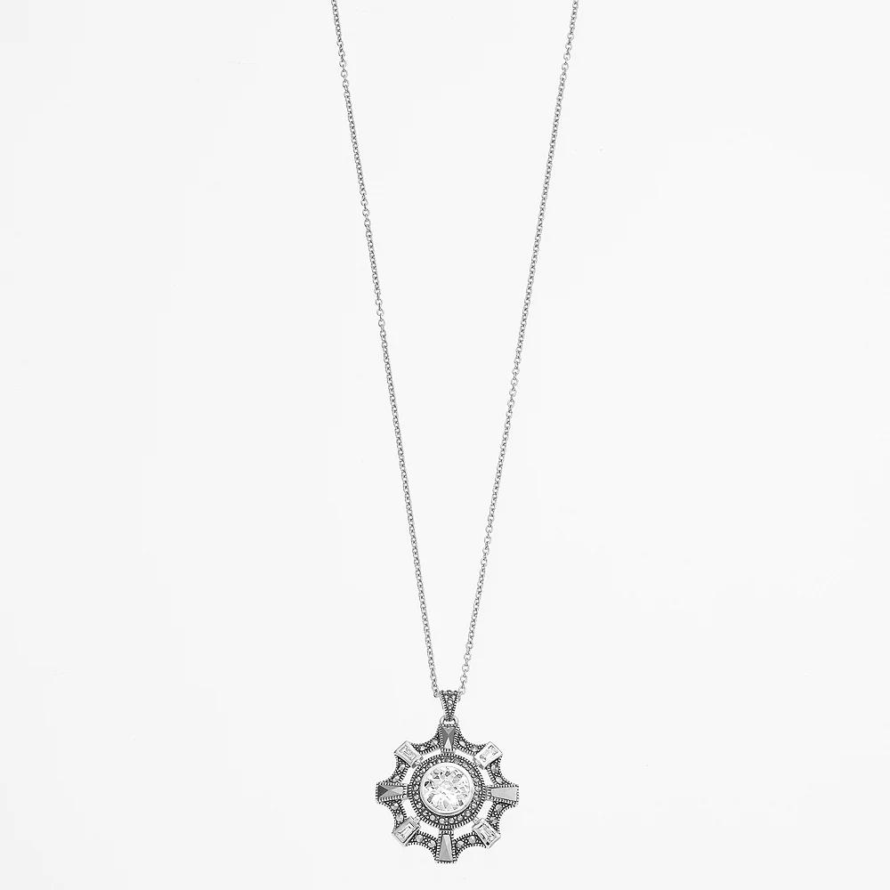 Lavish by TJM Sterling Silver Cubic Zirconia & Marcasite Medallion Pendant Necklace, Women's, Size: 18" Product Image