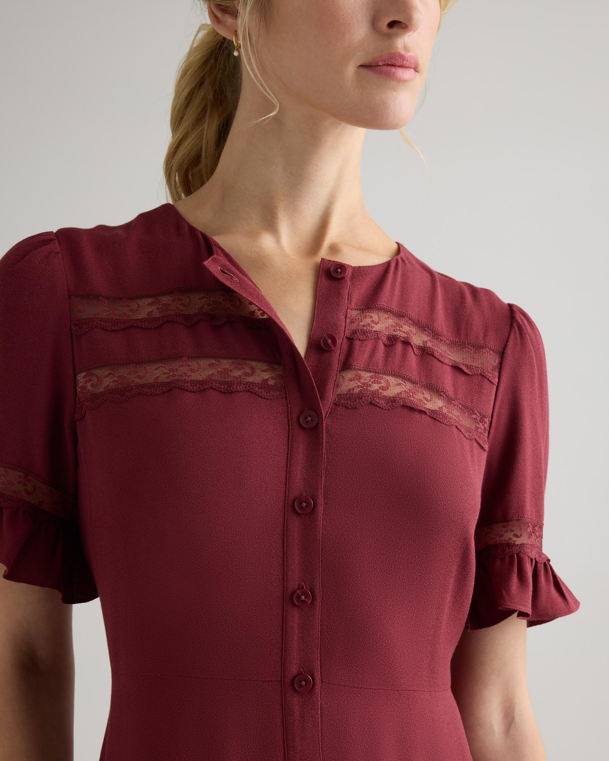 Quince | Women's Lightweight Crepe Lace Inset Midi Dress Size XL, Viscose Product Image