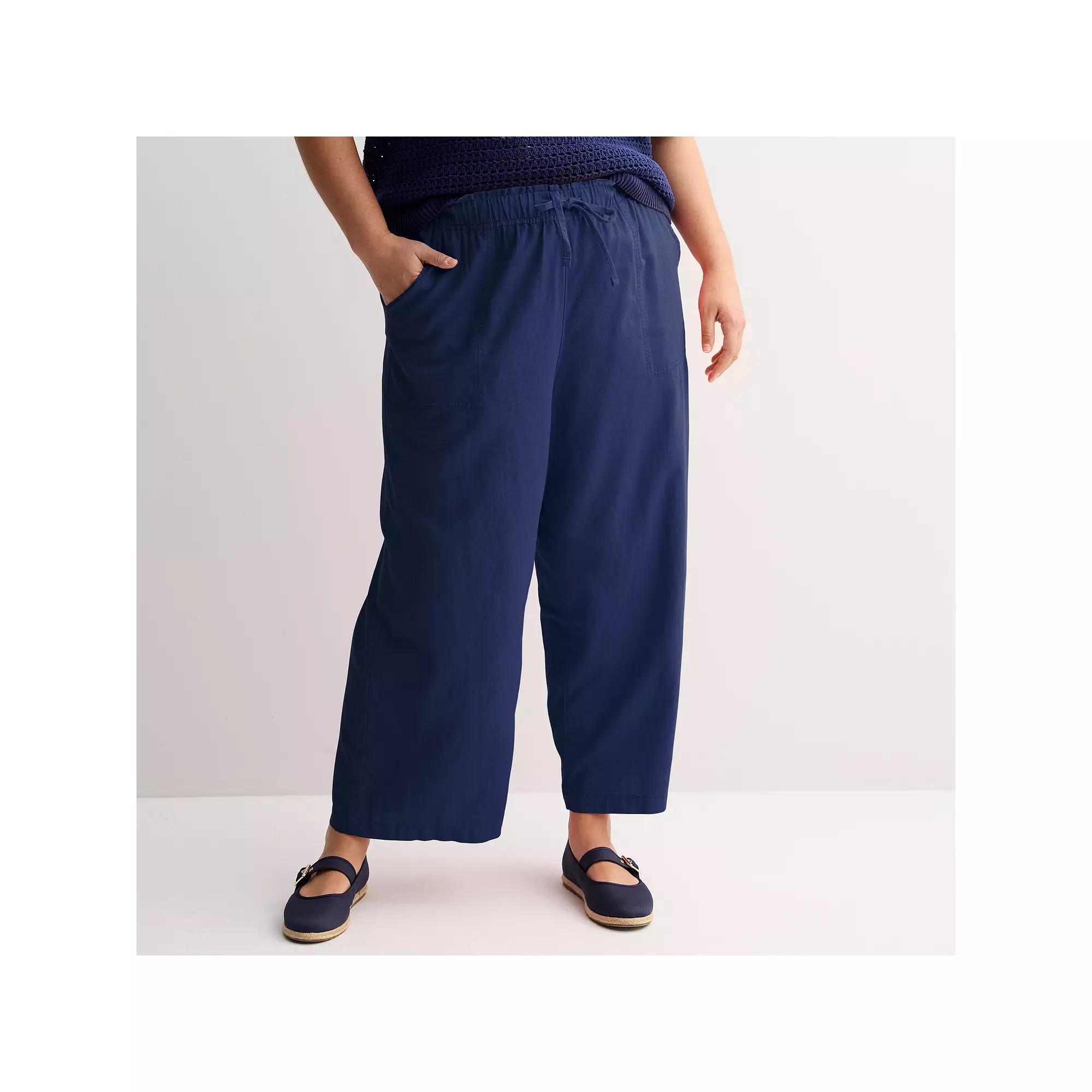 Plus Size Sonoma Goods For Life® Linen Wide Leg Ankle Pants, Women's, Size: 3XL, Blue Beauty Product Image