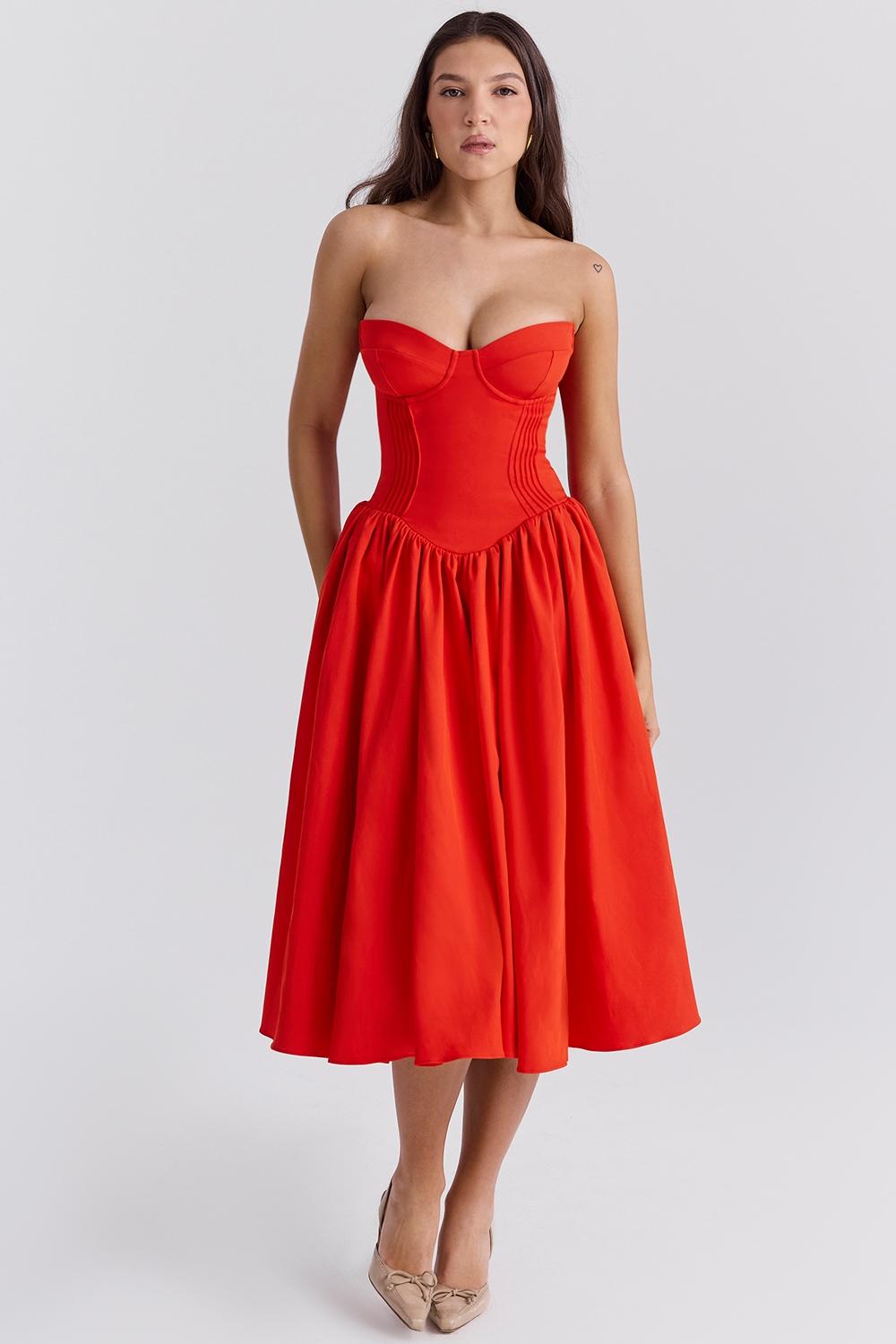 Elizabeth  italian tomato strapless midi sundress Product Image