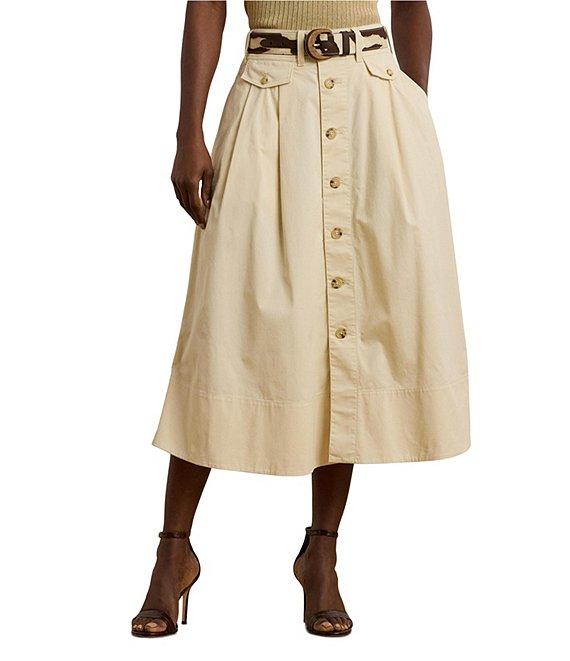 Lauren Ralph Lauren Micro-Sanded Twill Button Front Midi Skirt Product Image