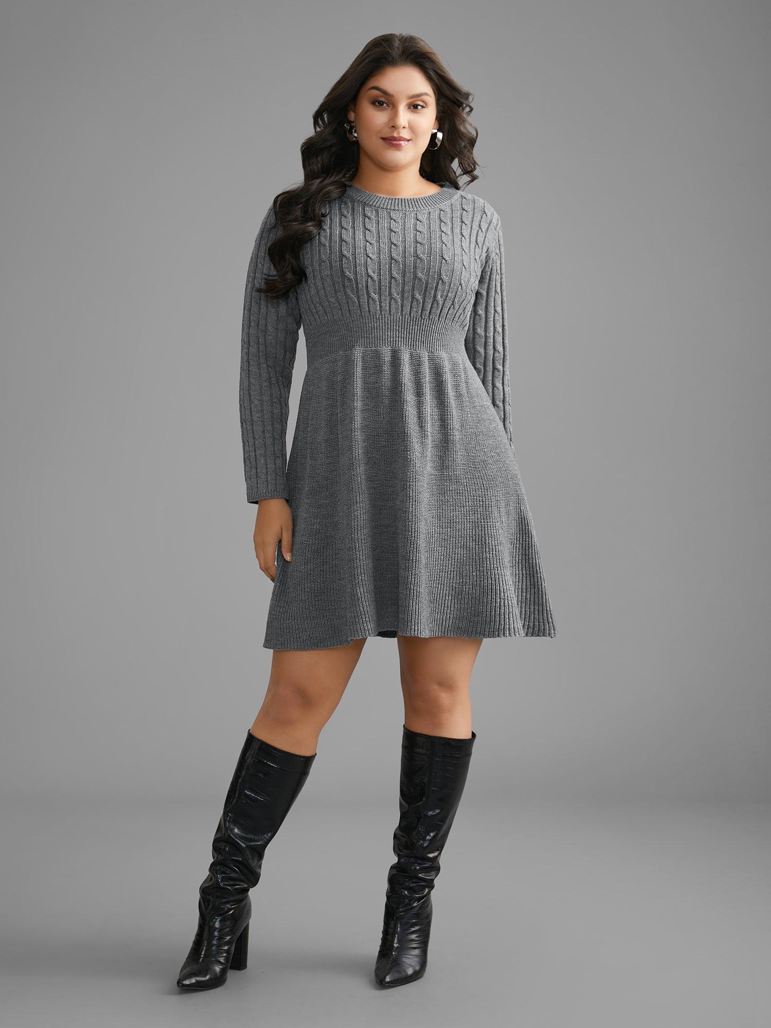 Cable Knit Fit-and-Flare Midi Sweater Dress Female Product Image