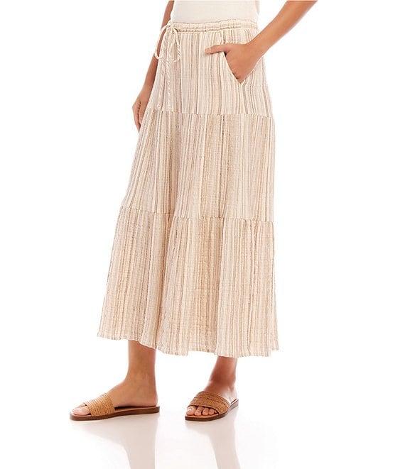 Karen Kane Gold Metallic Stripe Tiered Midi Skirt Product Image