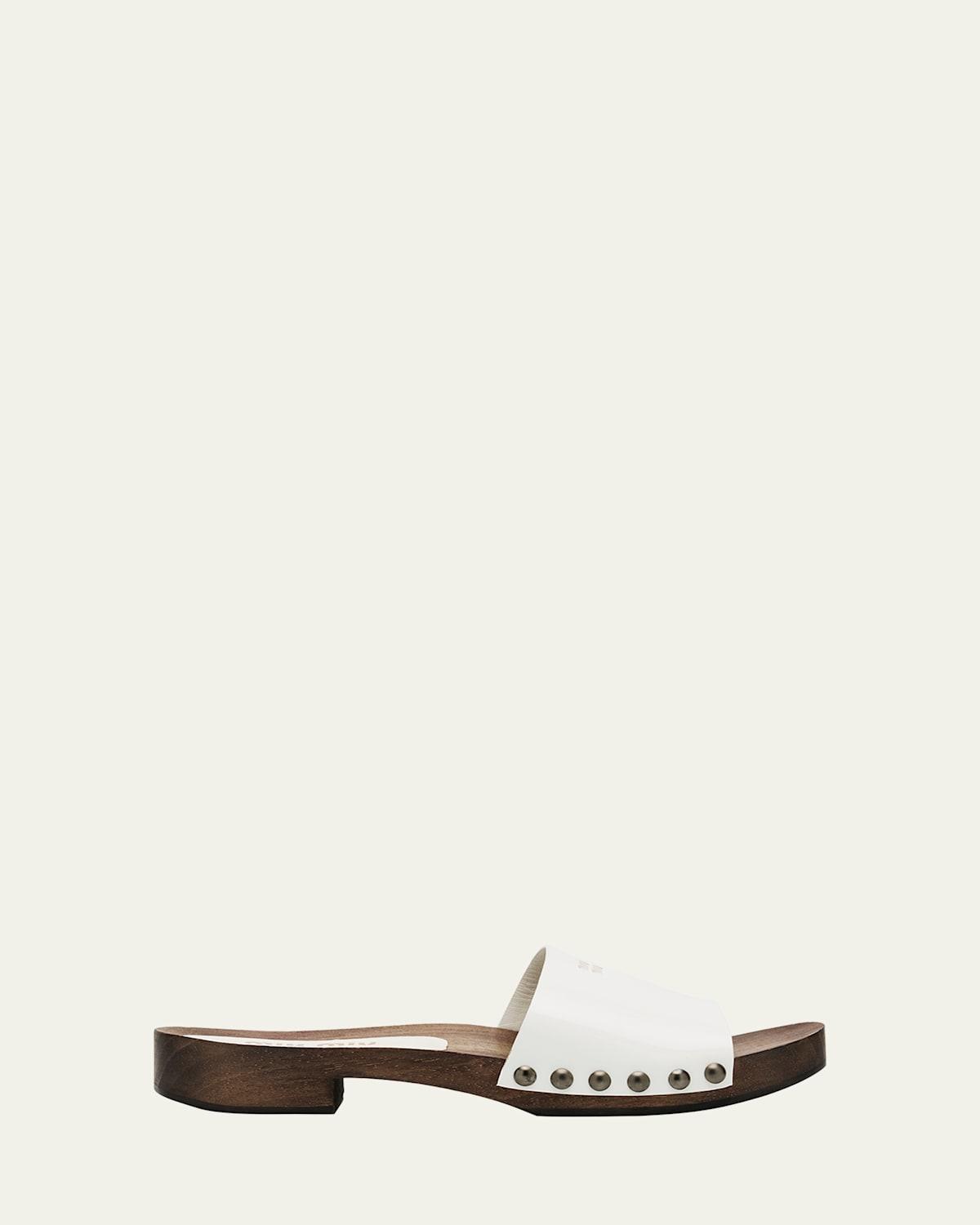MIU MIU Wood Sole Flat Sandals With Studded Side In White Product Image