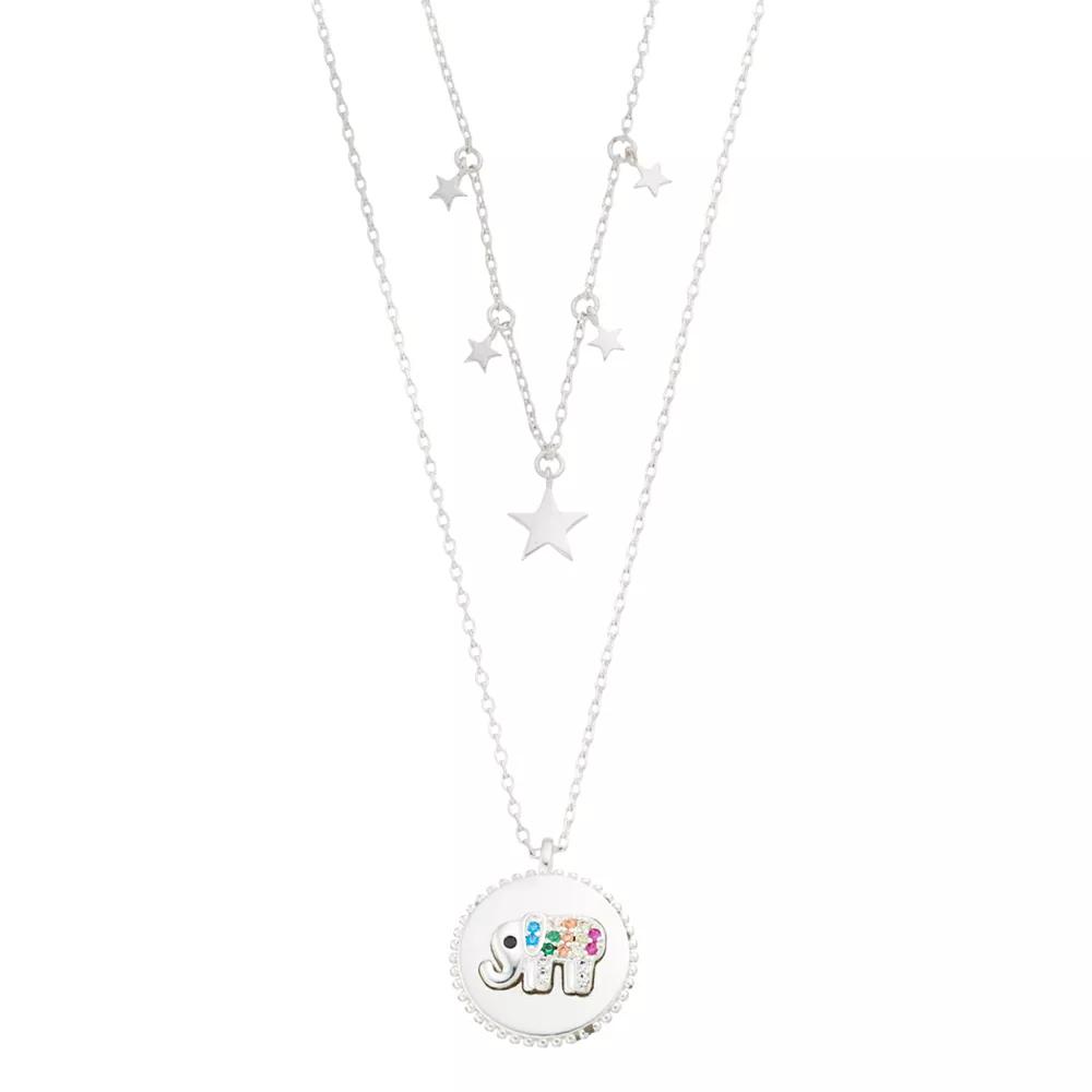 City Luxe 14k White Gold-Plated Cubic Zirconia Star & Elephant Necklace Set, Women's, Silver Tone Team Product Image