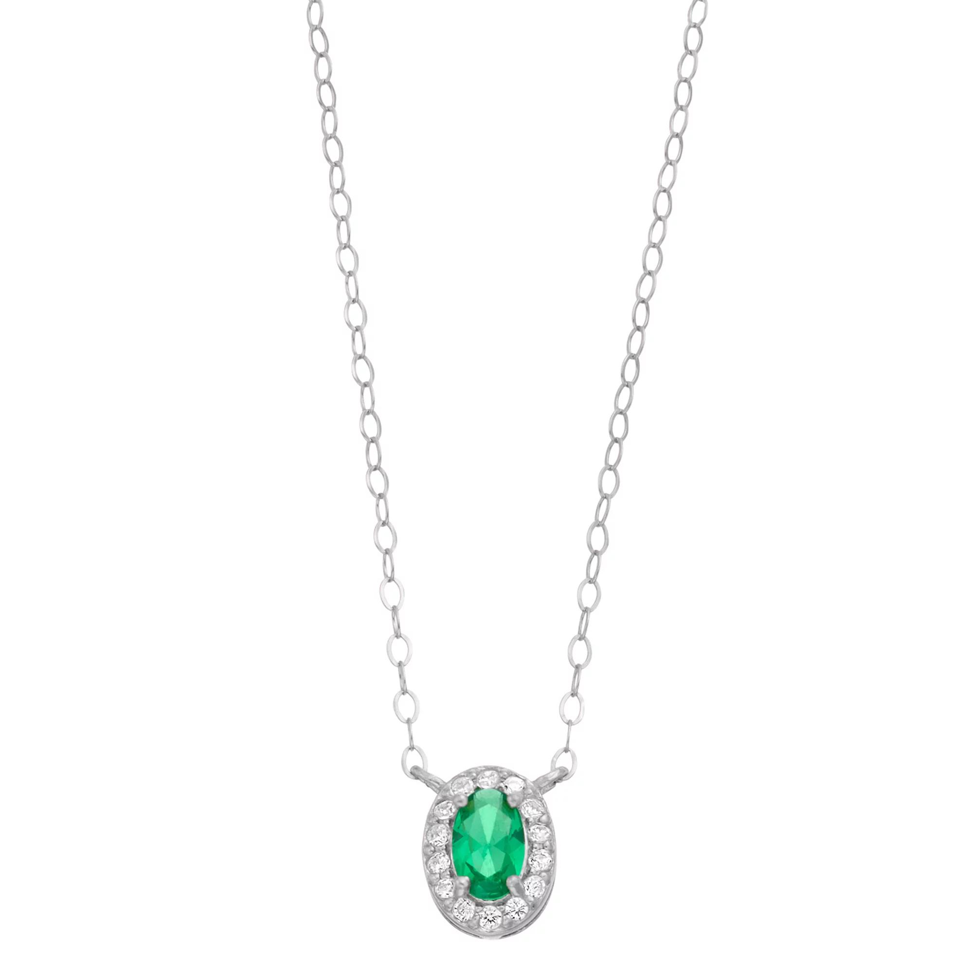 Aleure Precioso Sterling Silver Lab-Created Gemstone & Cubic Zirconia Teardrop Halo Necklace, Women's, Size: 16", Sterling Silver Green Product Image