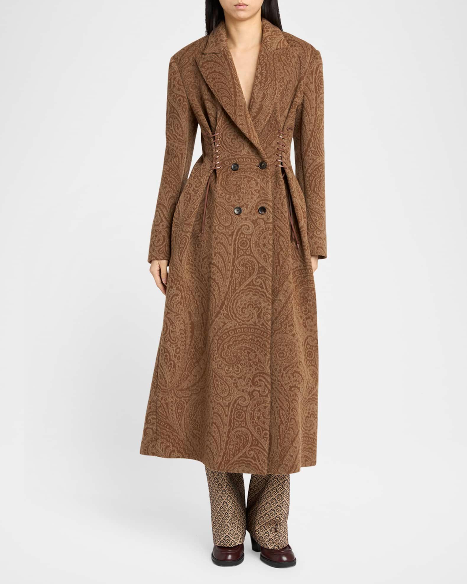 Paisley Wool Laced Long Trench Coat Product Image