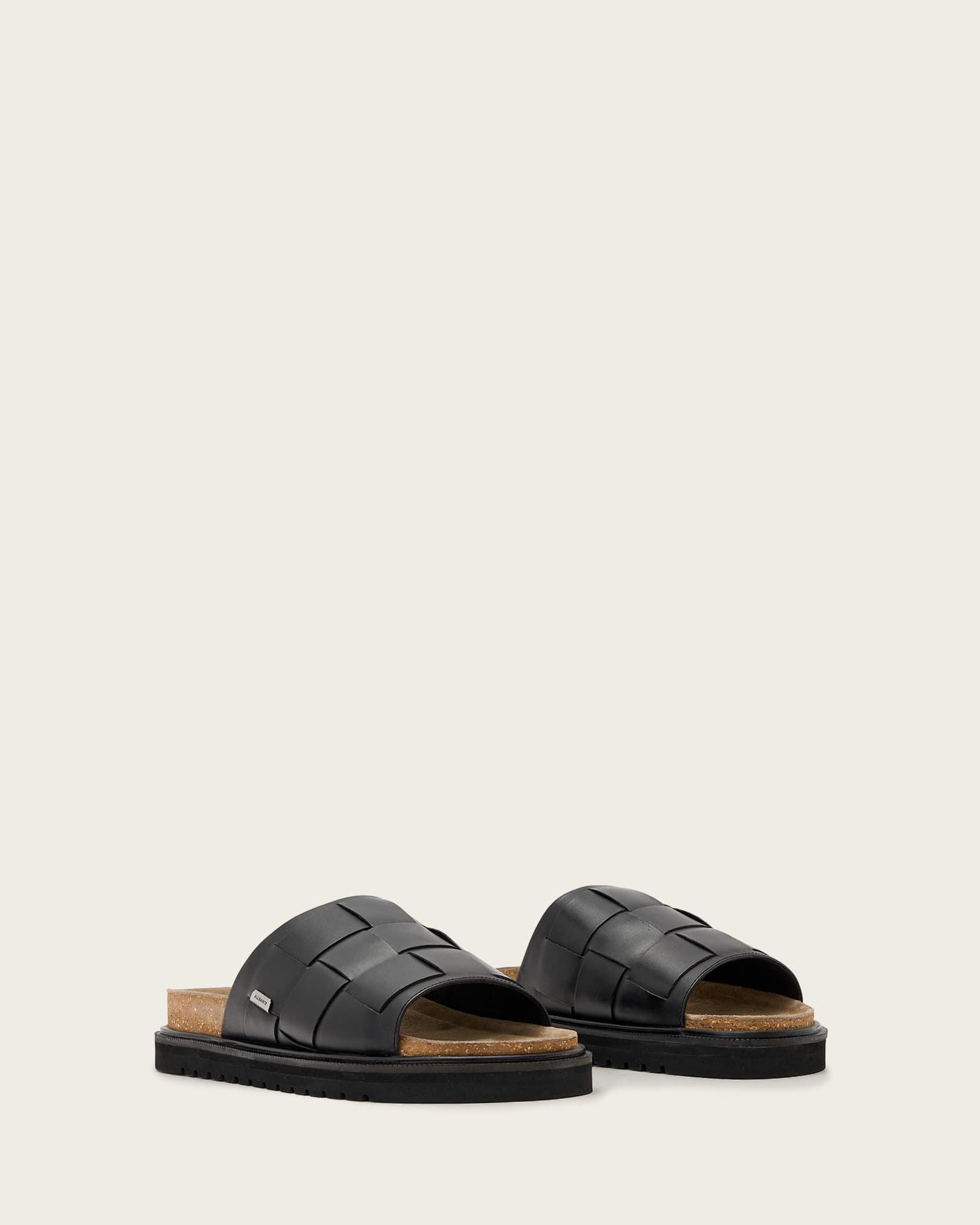Randal Woven Leather Sandals Black | ALLSAINTS US Product Image