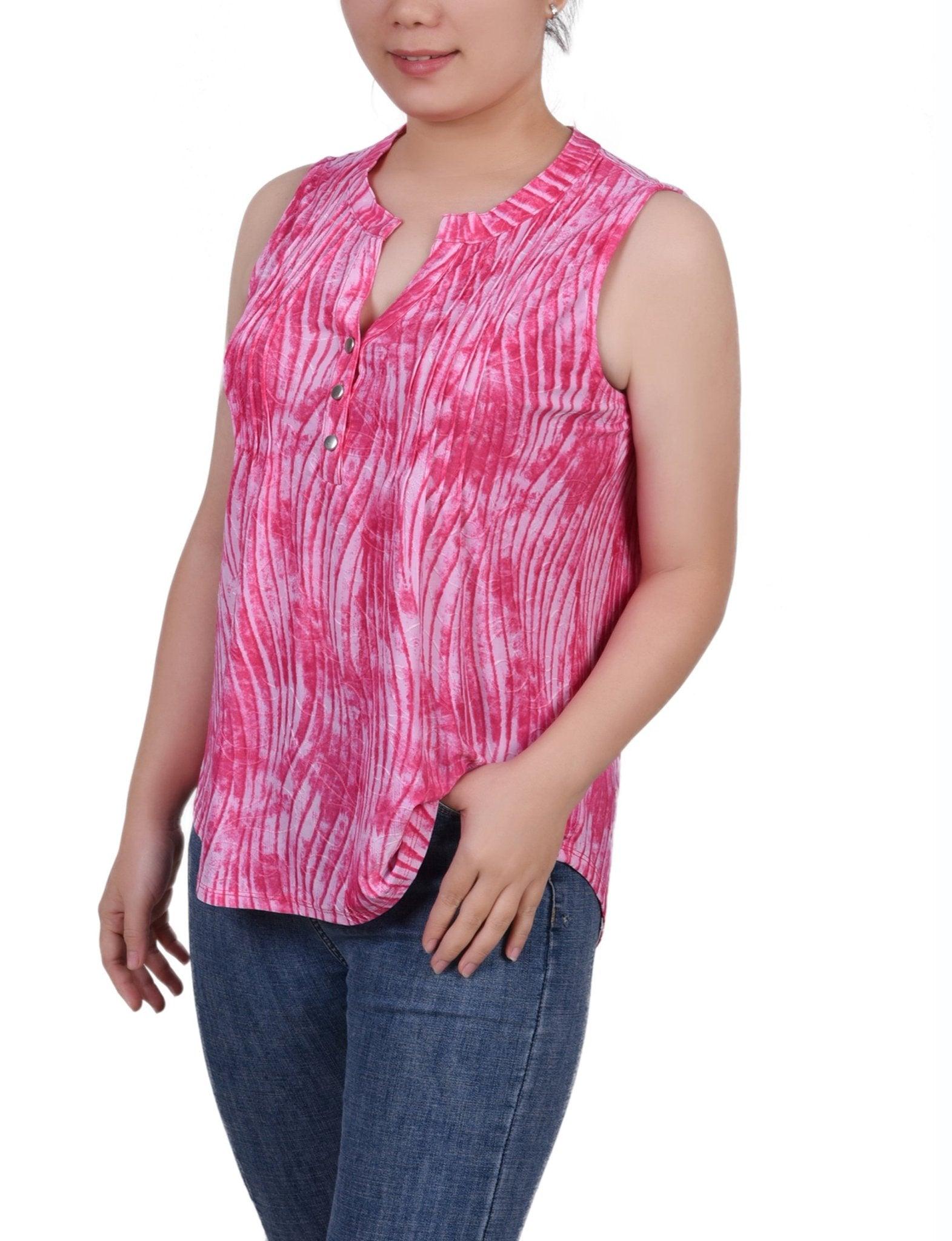 Fuschia Swirlbreeze Sleeveless Jacquard Y Neck Top - Petite Product Image