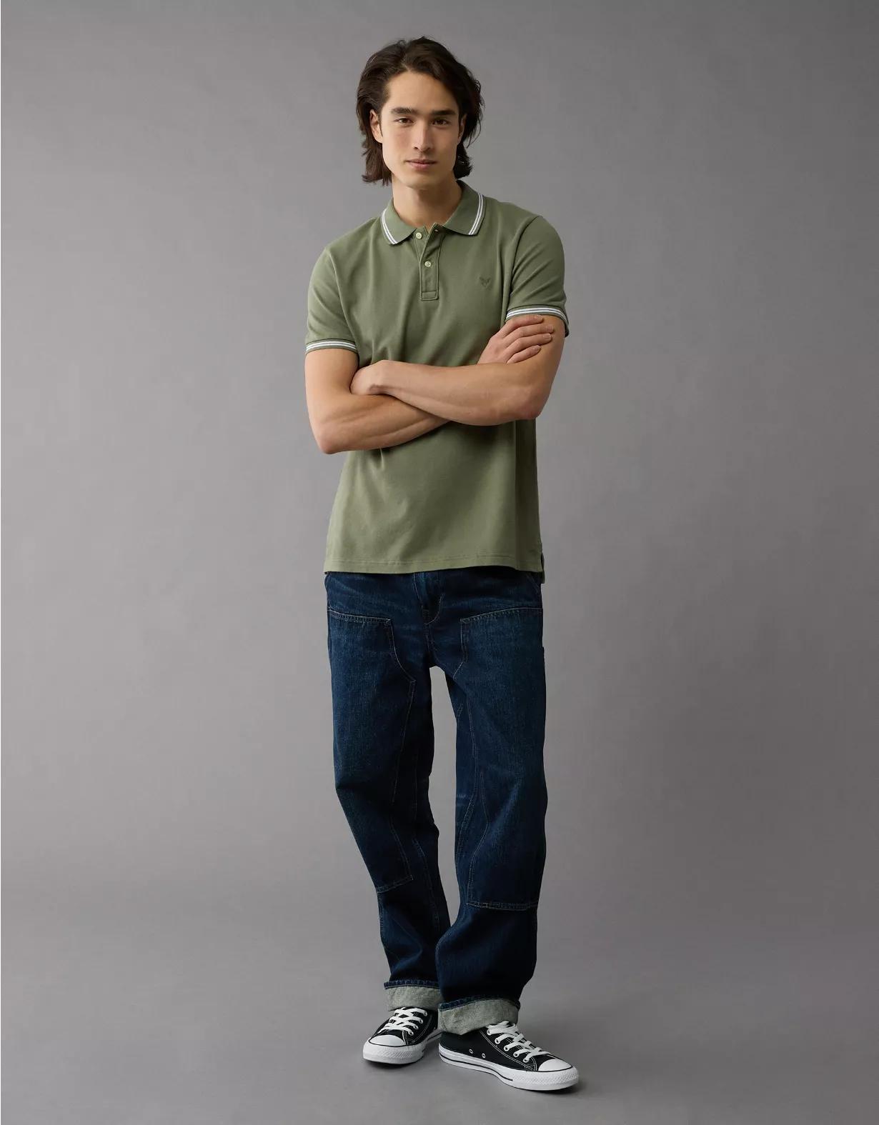 AE Lived-In Stretch Pique Slim Fit Tipped Polo Shirt Product Image