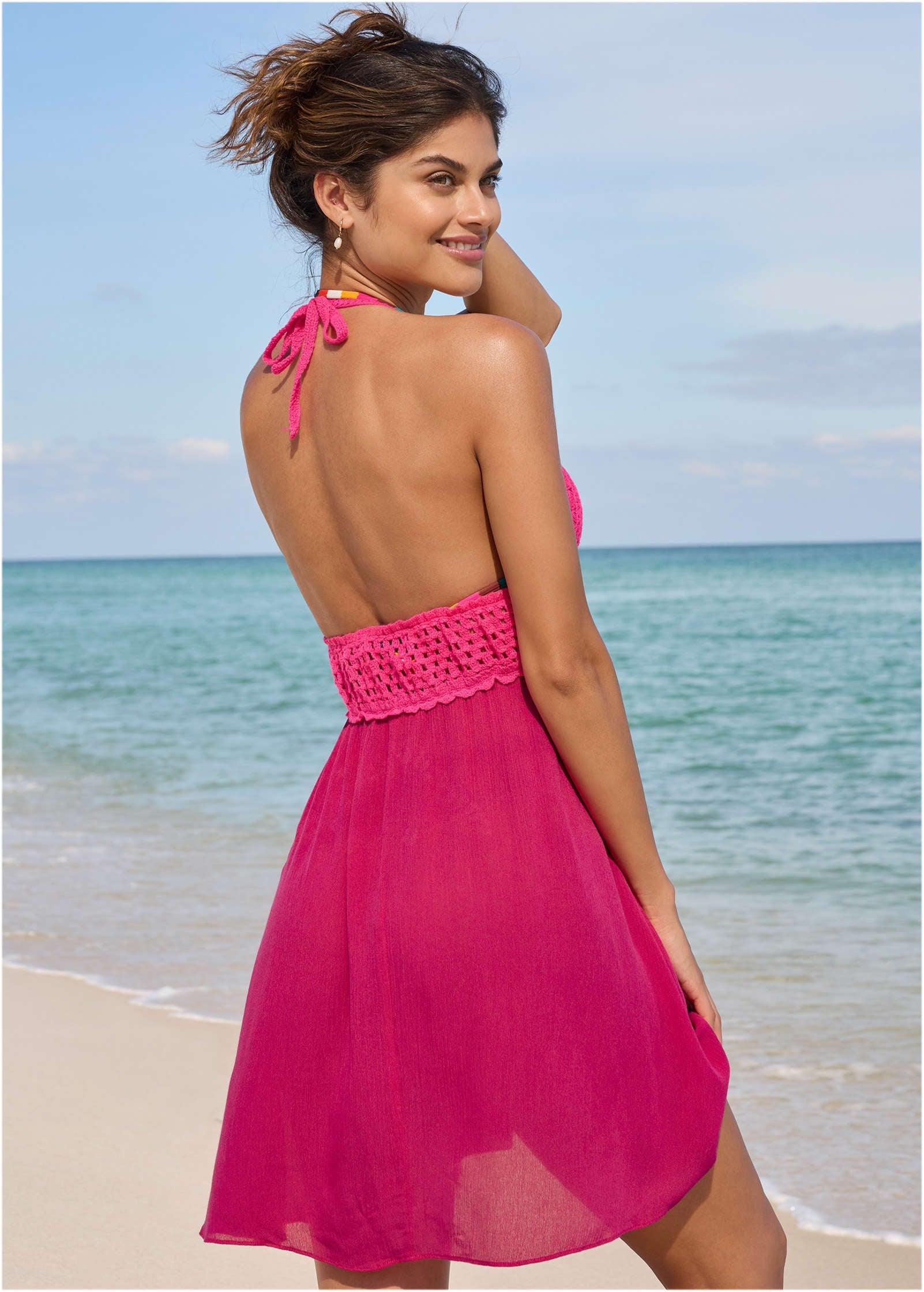 Crochet Top Cover-Up Dress - Raspberry Product Image