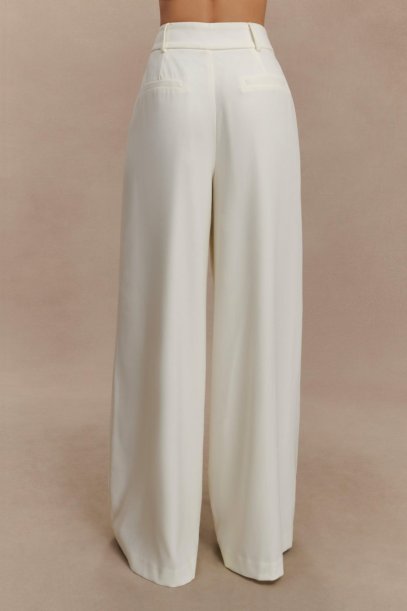 Jacqueline Pleated Wide Leg Pants - Ivory Product Image