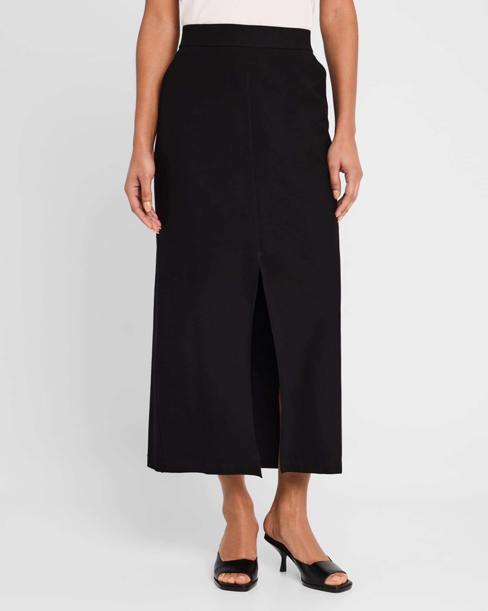 Front-Slit Washable Stretch Crepe Midi Skirt Product Image